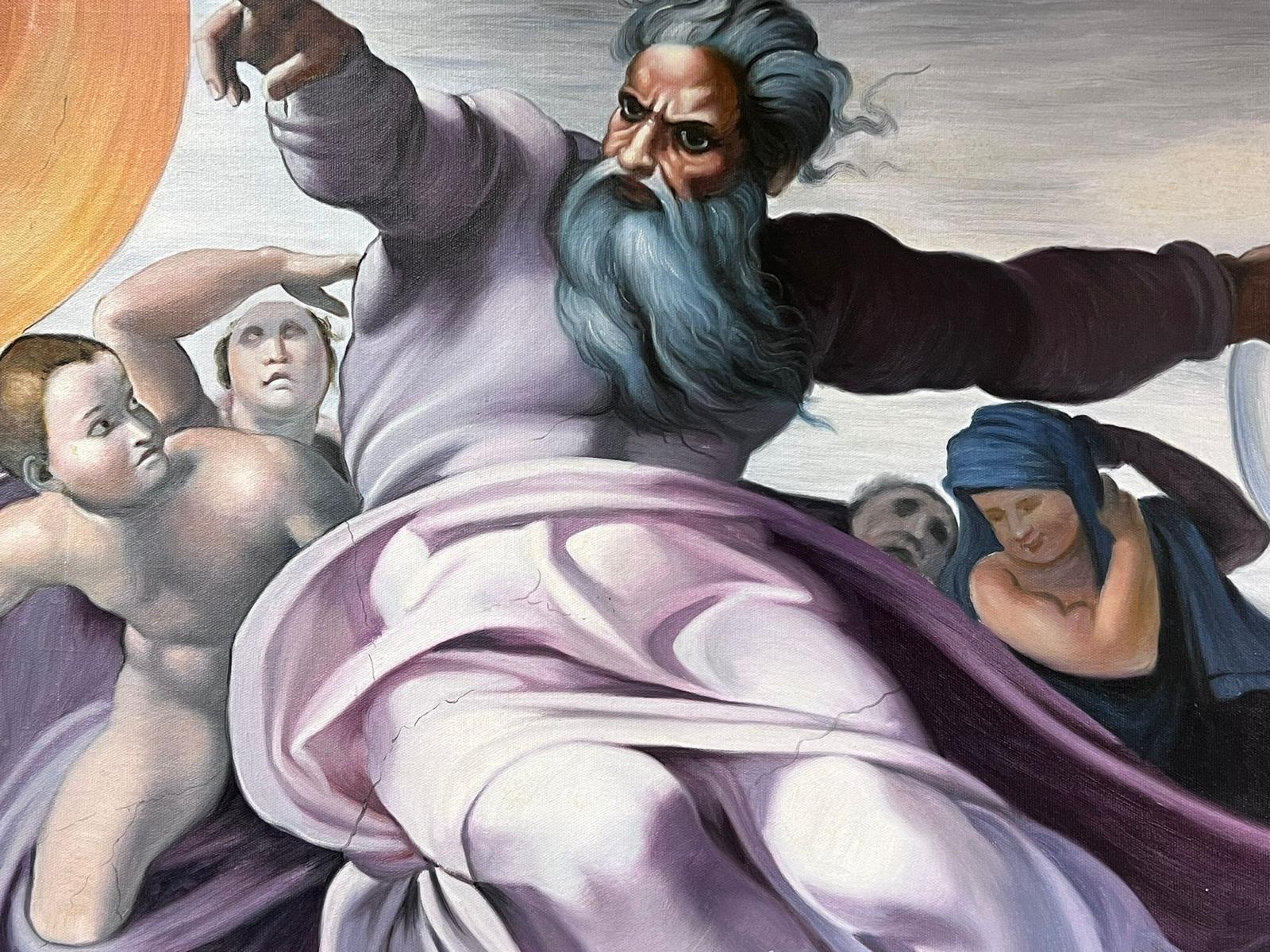 Large Classical Oil Painting Mythological Biblical Figures in Sky For Sale 1