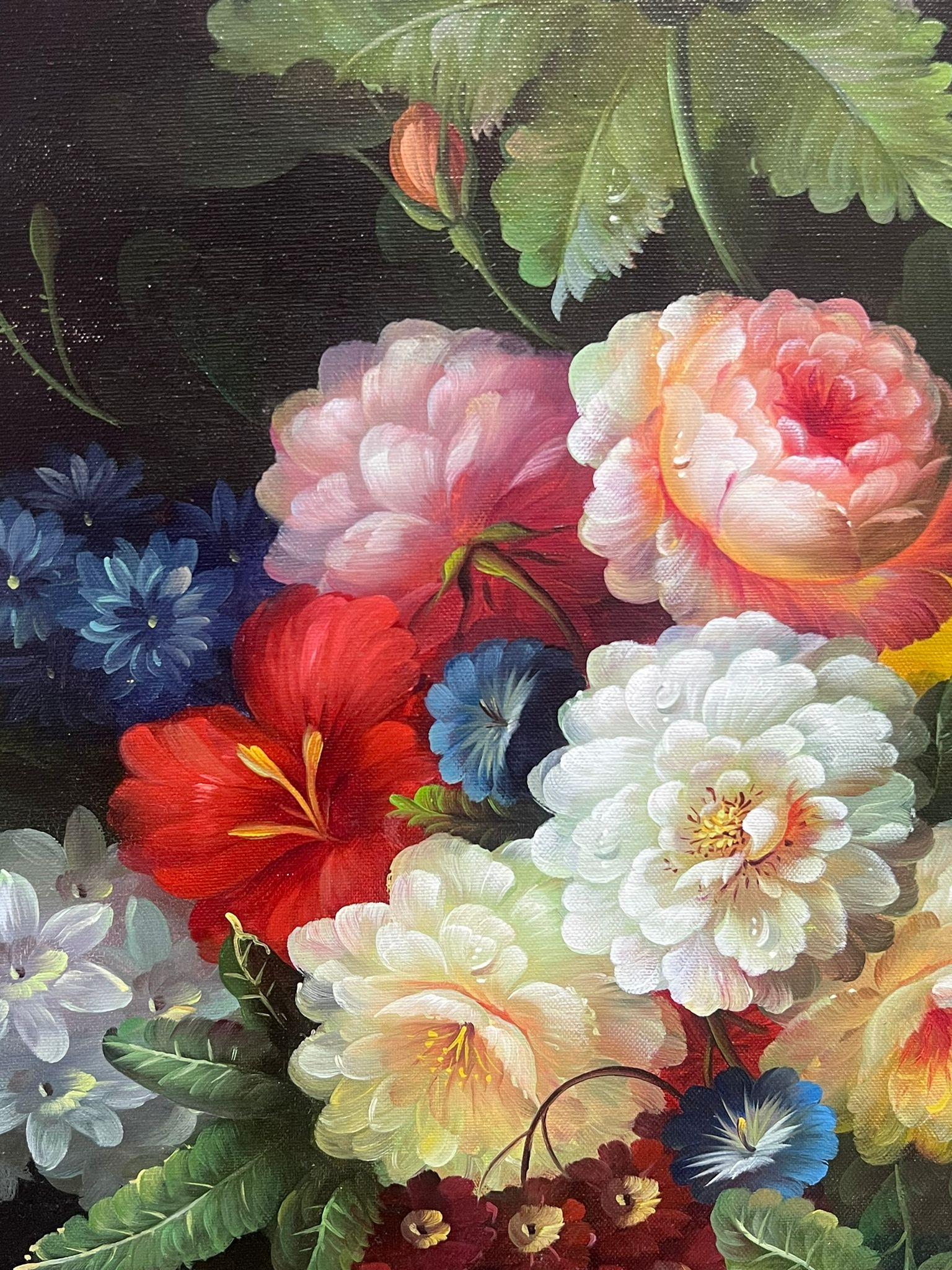 Grande Natura morta classica di fiori dipinto a olio su tela in vendita 1
