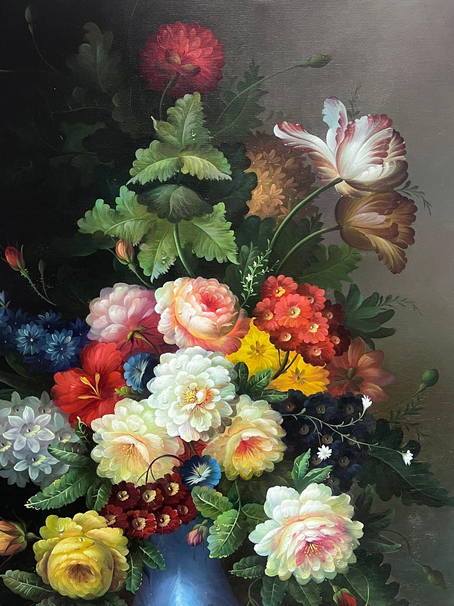 Grande Natura morta classica di fiori dipinto a olio su tela in vendita 2