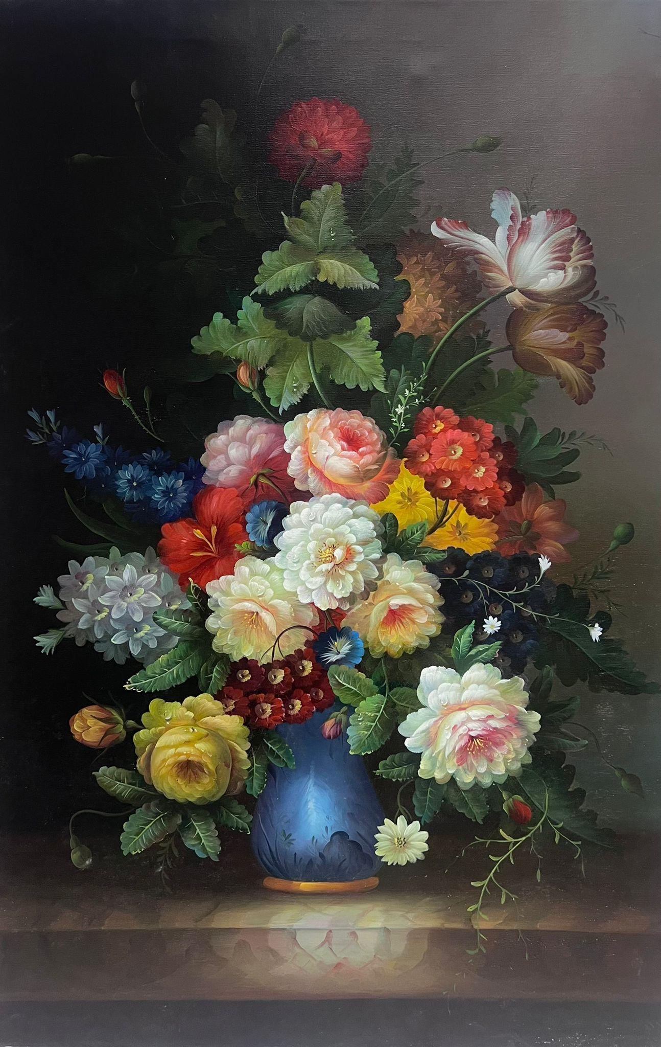 Gran bodegón clásico de flores Pintura al óleo sobre lienzo