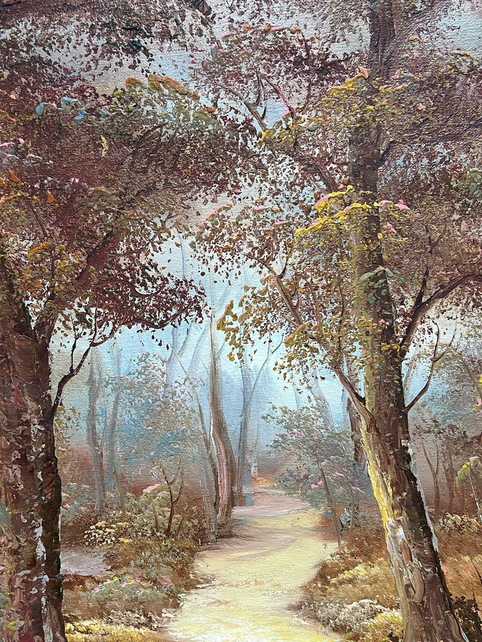 Large Signed Oil Painting Autumn River Landscape Gilt Framed For Sale 5