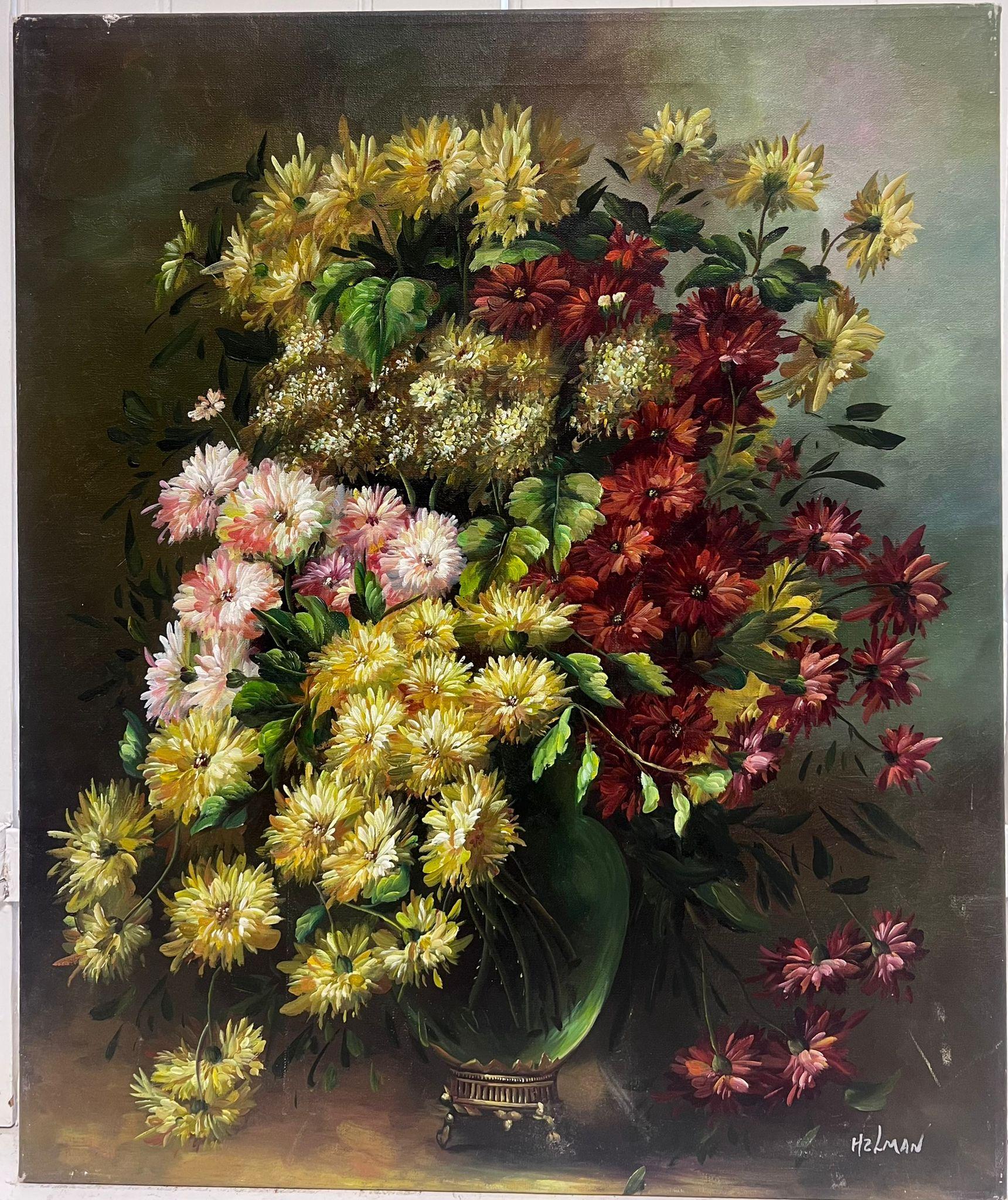 Profusión de flores Gran bodegón Pintura al óleo lienzo firmado - Painting de European Artist