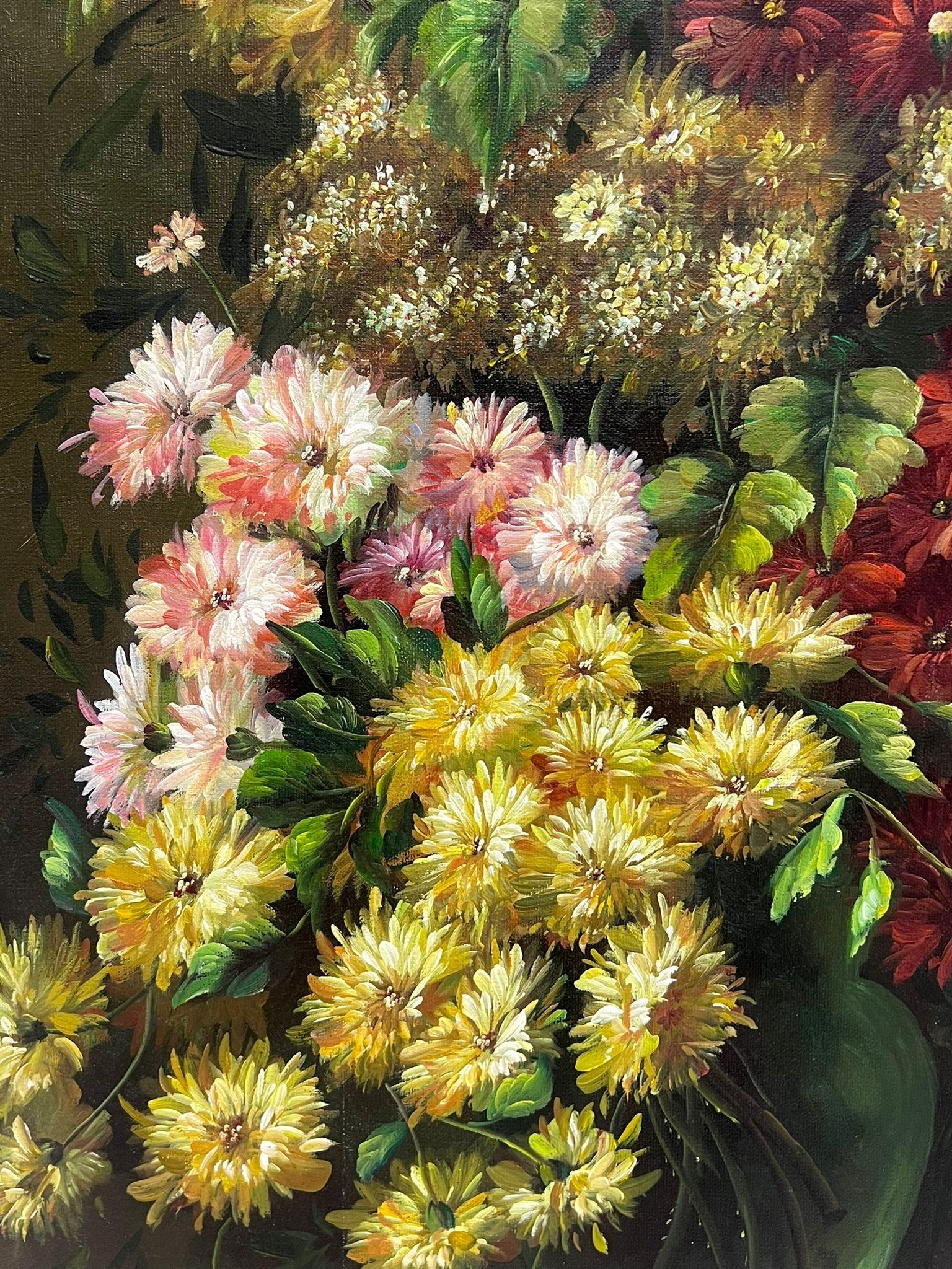 Profusion de Fleurs Grande Nature Morte Peinture à l'huile signée toile en vente 1