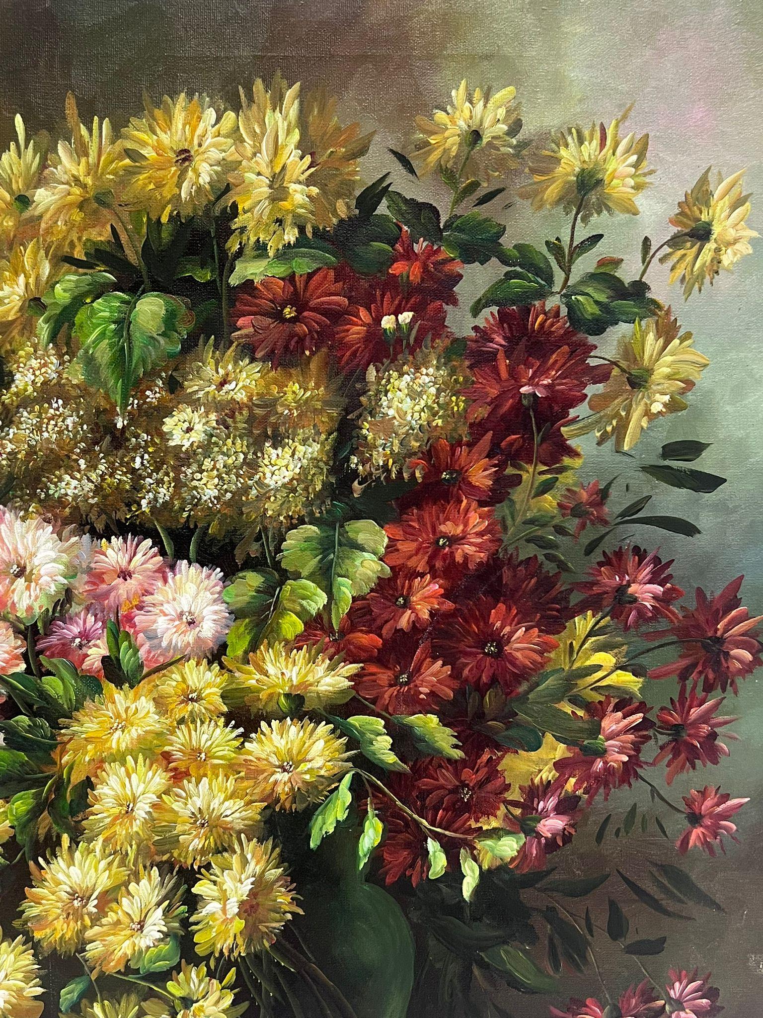 Profusion de Fleurs Grande Nature Morte Peinture à l'huile signée toile en vente 2
