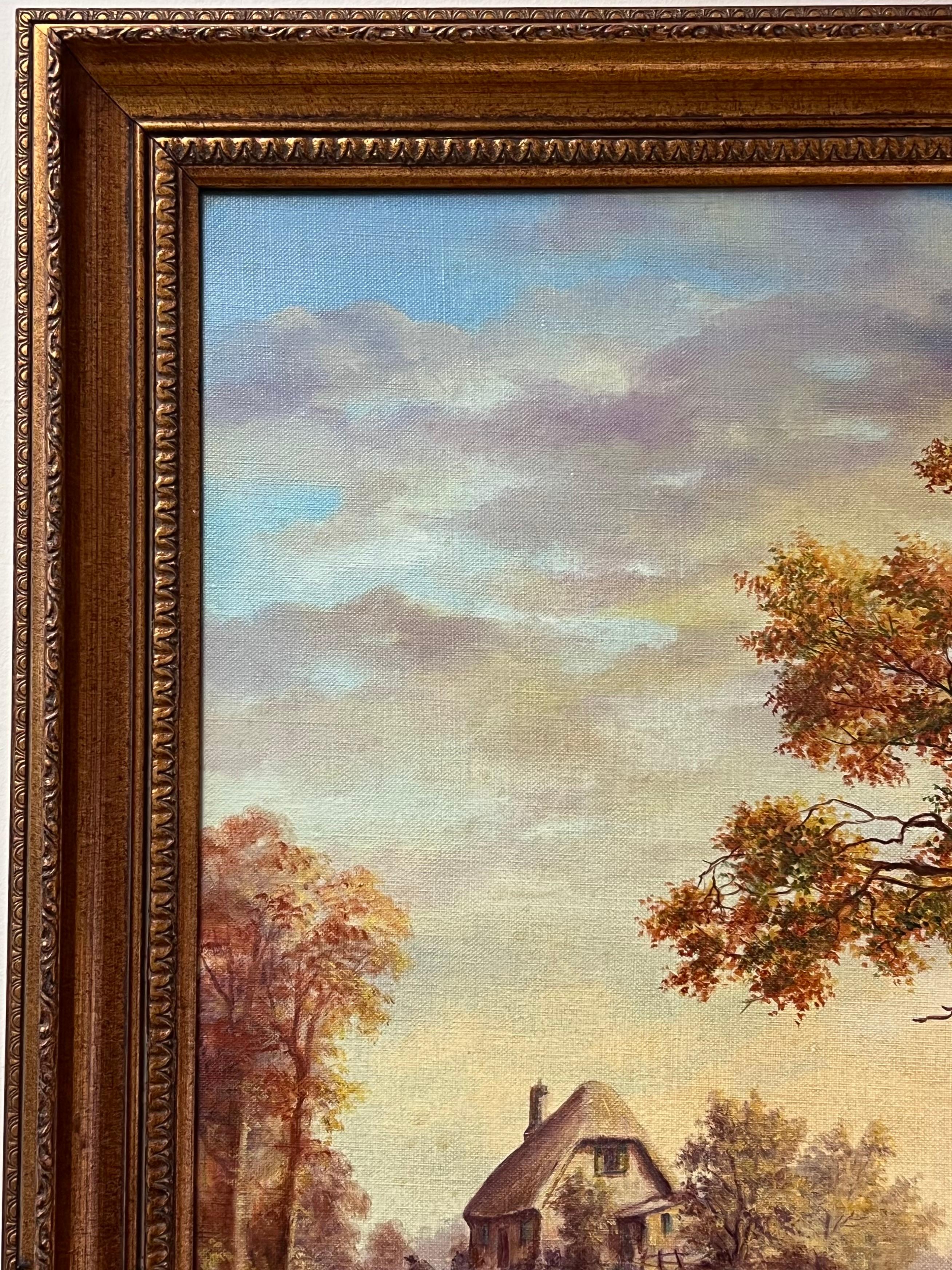 Traditional English Rural Country Scene Horse Drinking from Pool with Figures For Sale 8