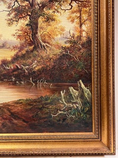 Traditional English Rural Country Scene Horse Drinking from Pool with Figures