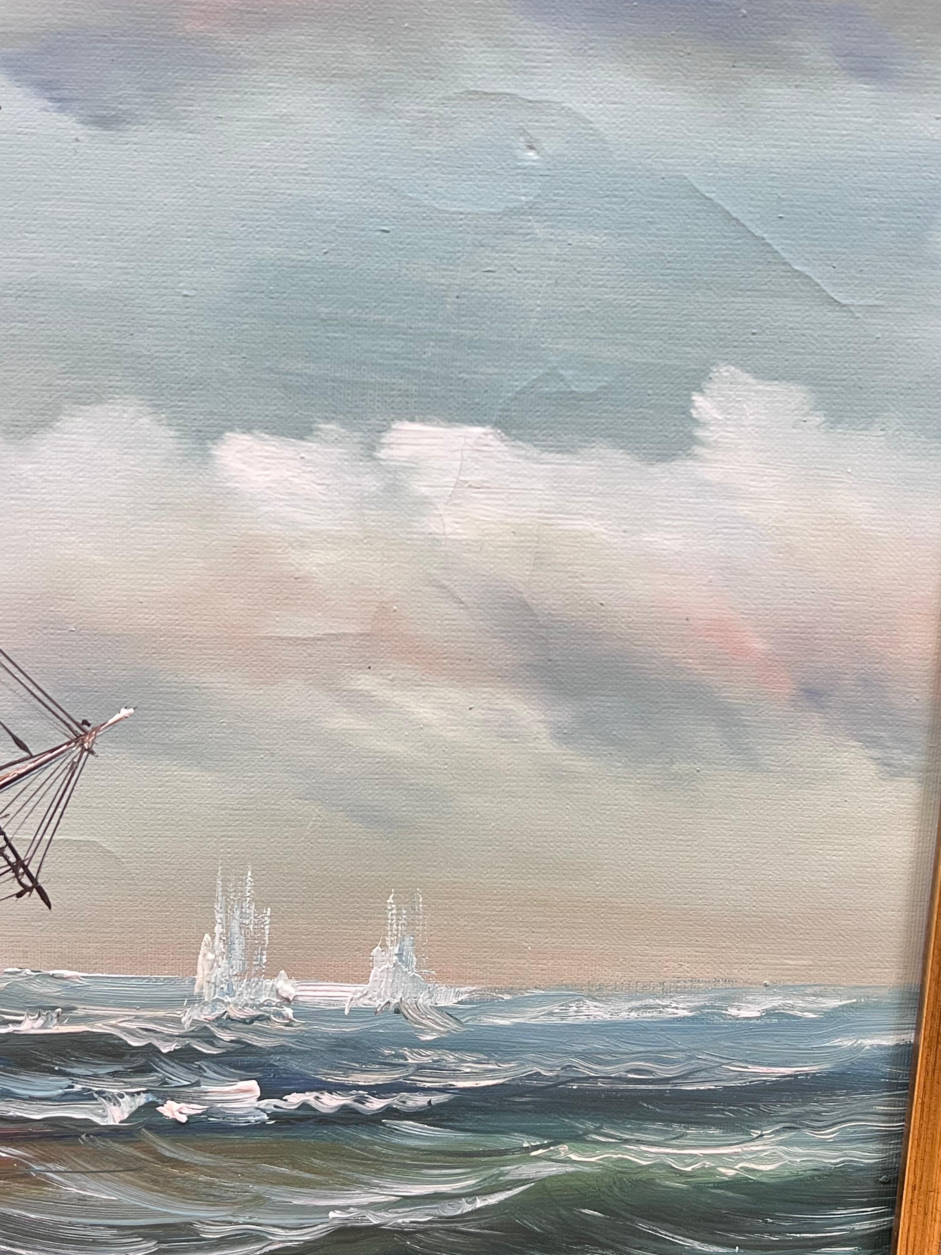 Very Large Marine Oil Painting Naval Battle Engagement at Sea Framed  5