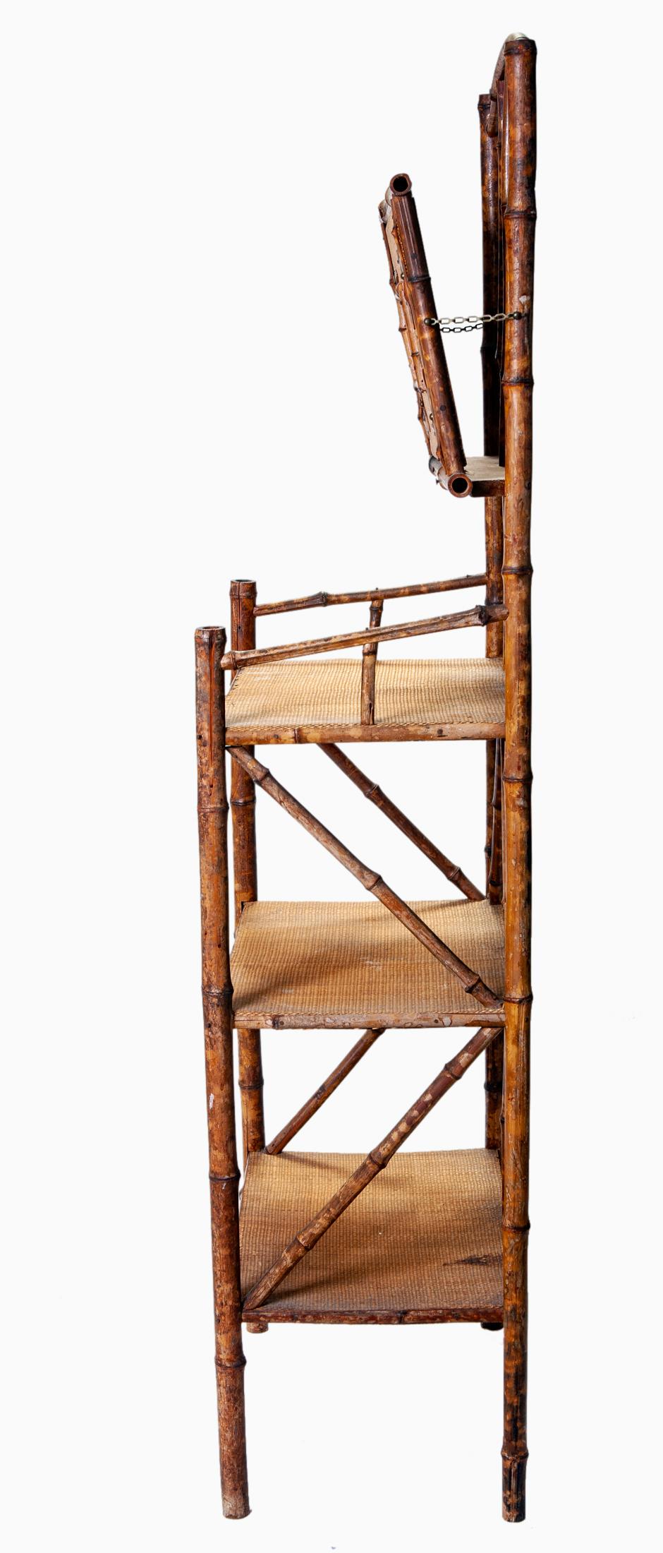 Hand-Crafted European Bamboo Etagere W 3 Shelves in Woven Fiber For Sale
