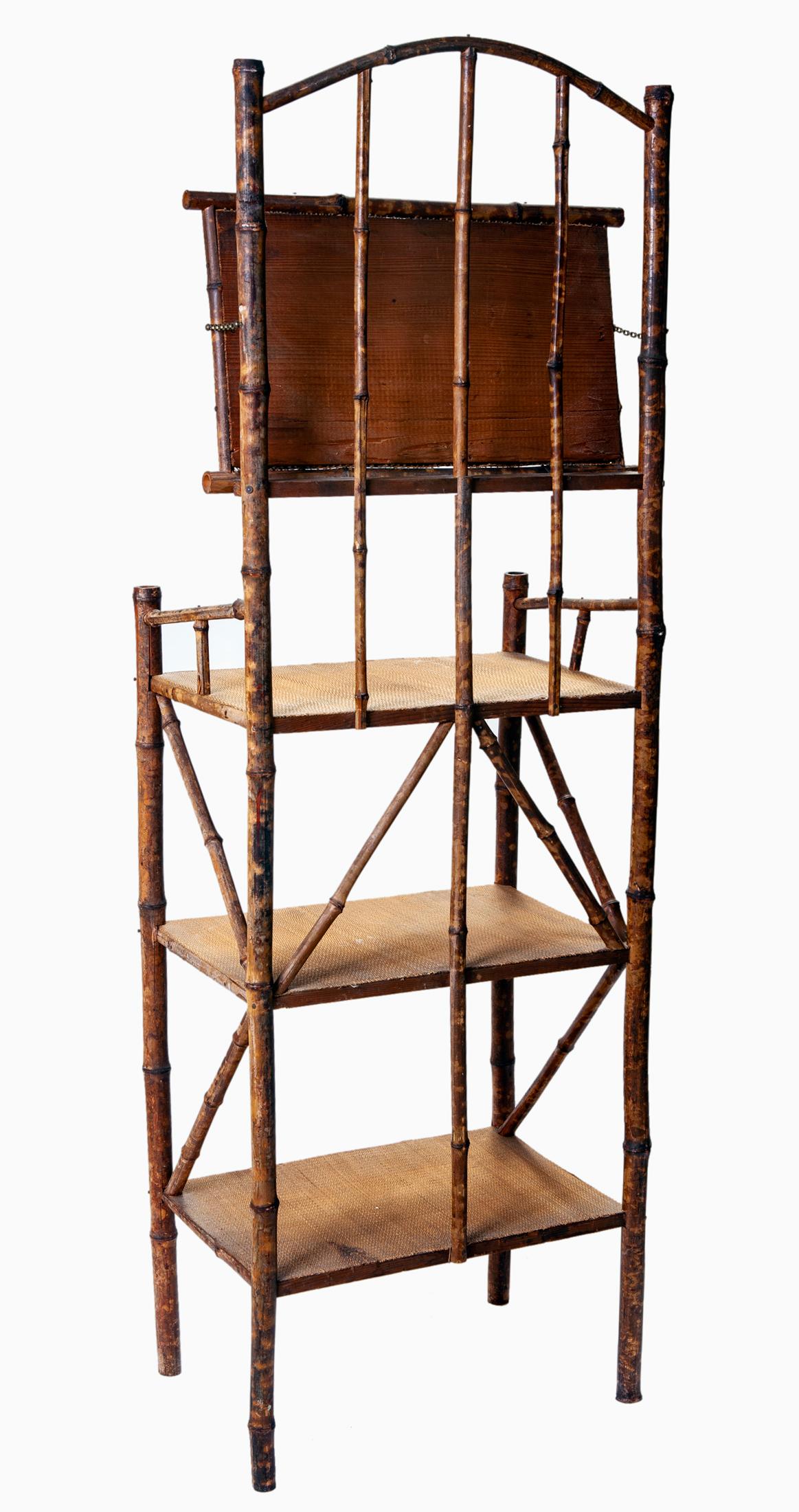 European Bamboo Etagere W 3 Shelves in Woven Fiber In Good Condition For Sale In Malibu, CA