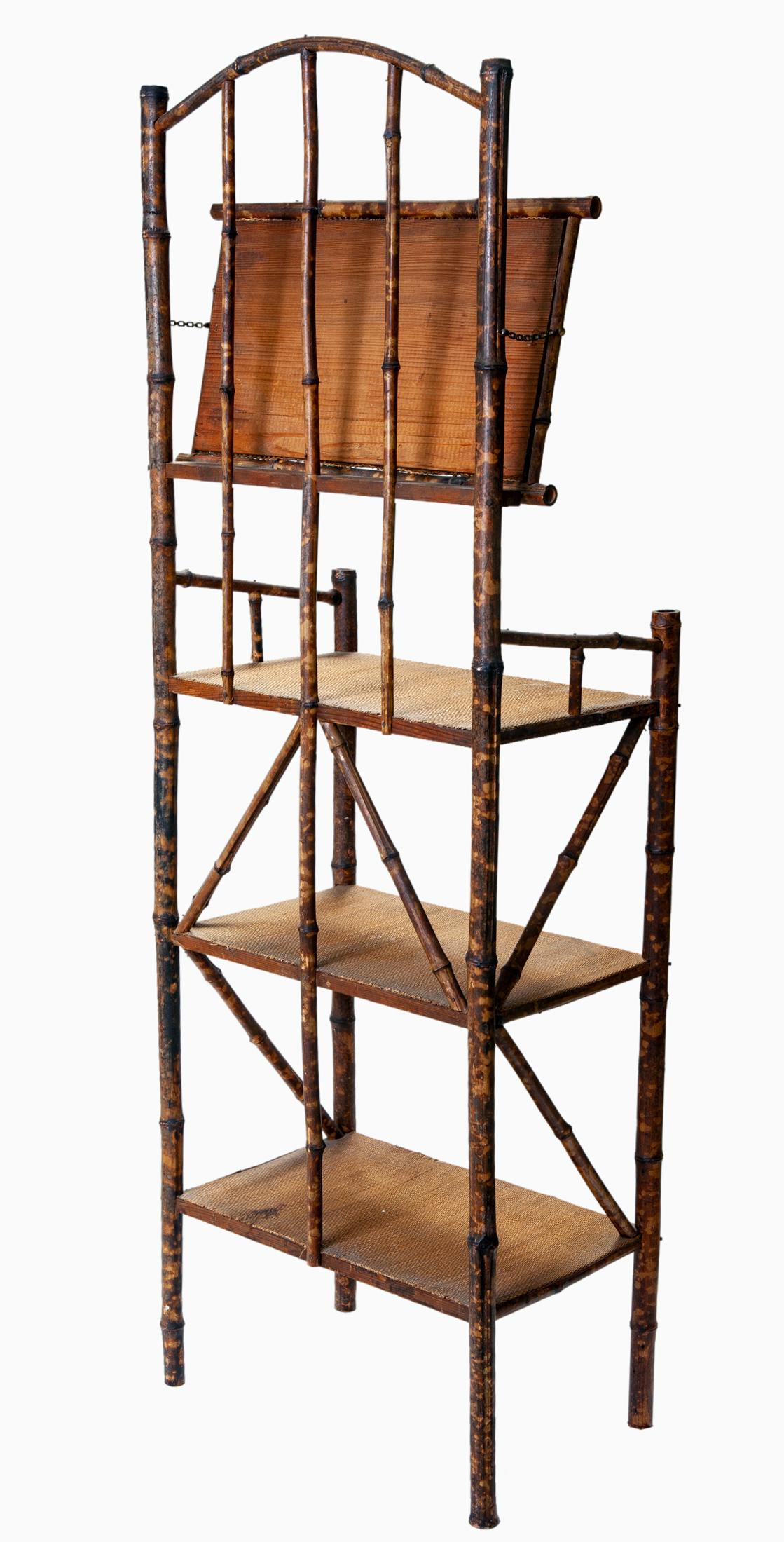 19th Century European Bamboo Etagere W 3 Shelves in Woven Fiber For Sale