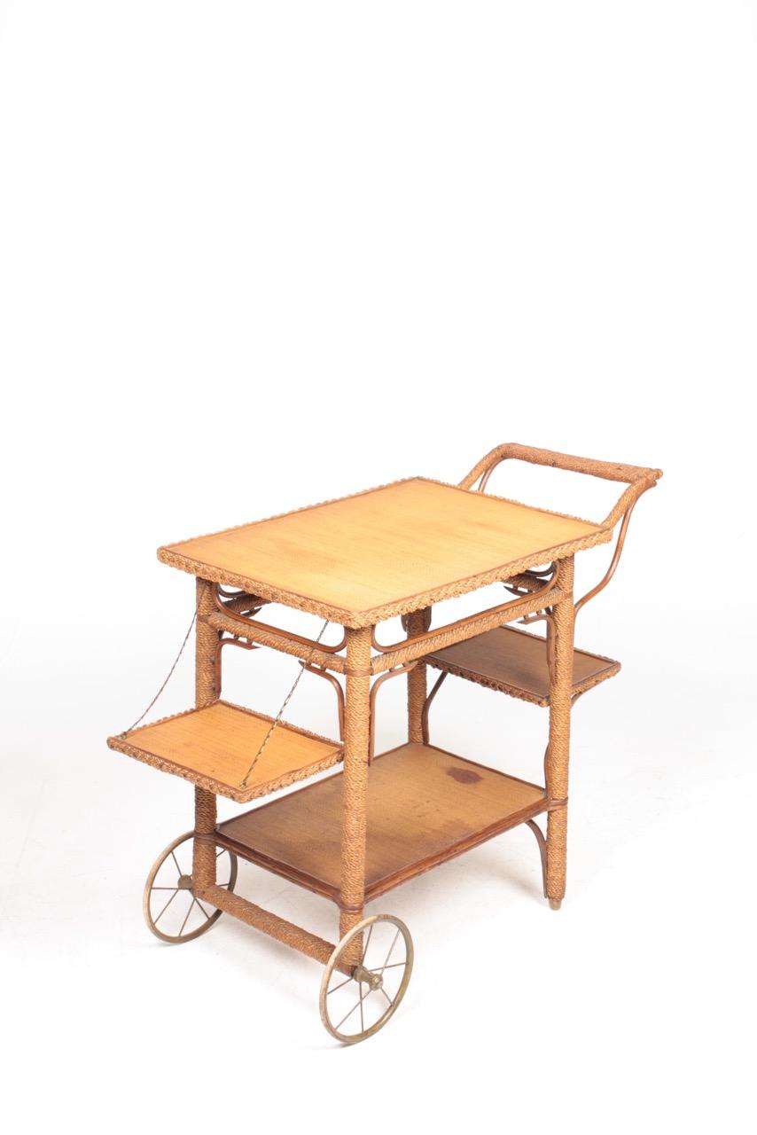 Scandinavian Modern European Bar Cart in Rope and Pine, 1930s