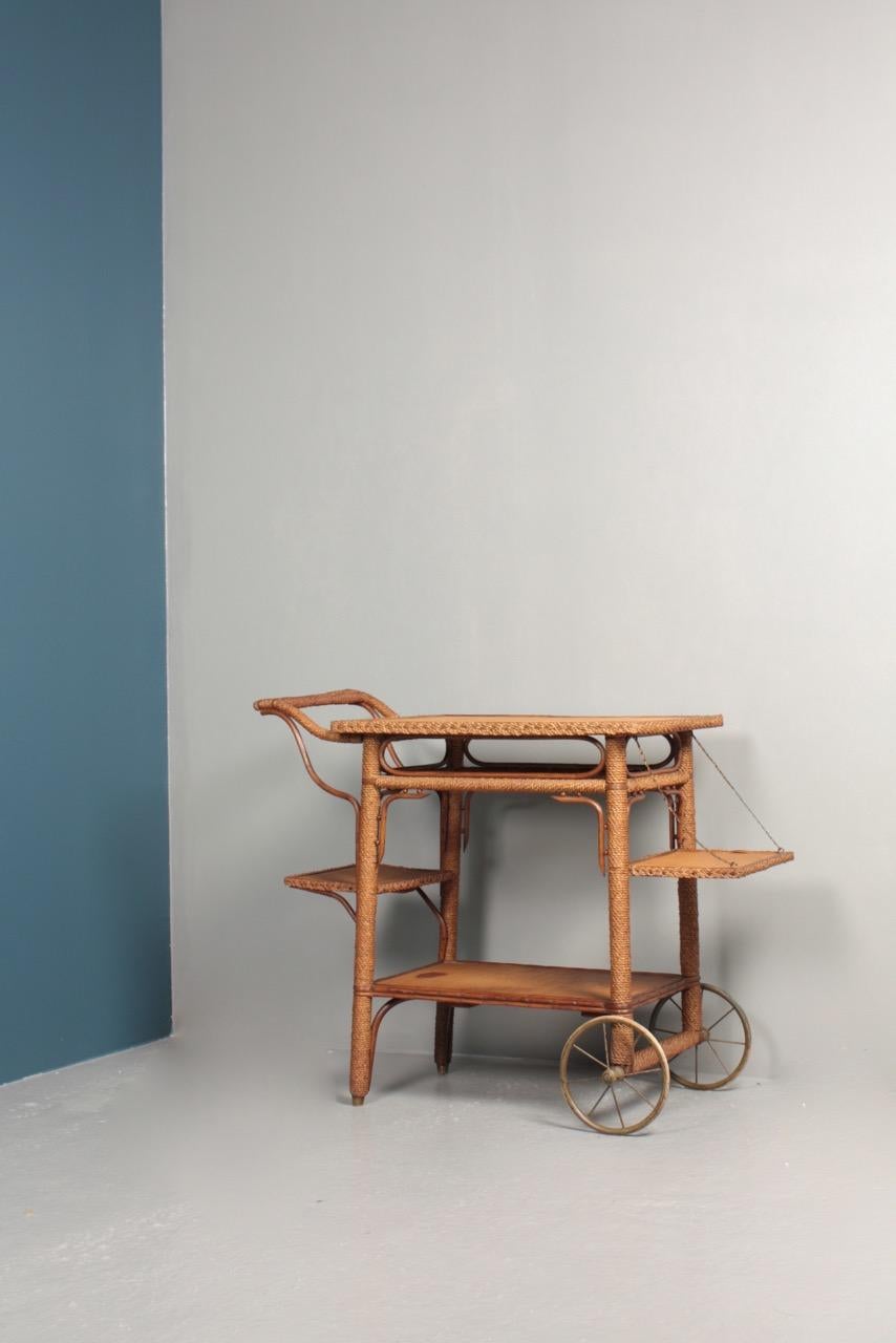 European Bar Cart in Rope and Pine, 1930s 2