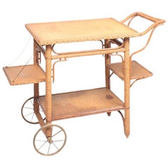 European Bar Cart in Rope and Pine, 1930s