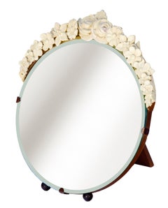 Bouquet de fleurons européens Barbola en miroir rond biseauté avec chevalet