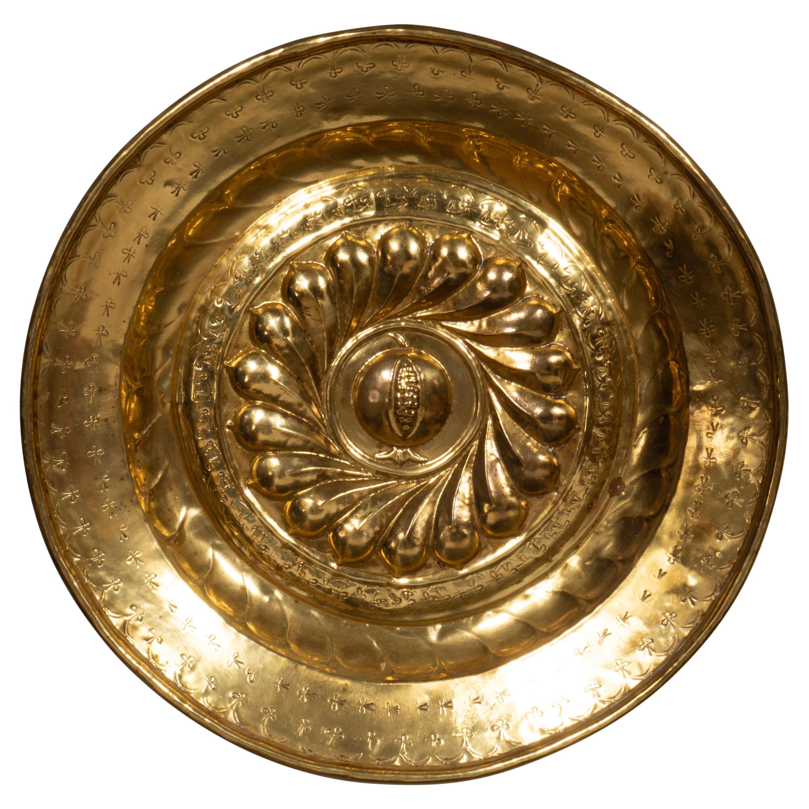 European Baroque Brass Alms Plate For Sale