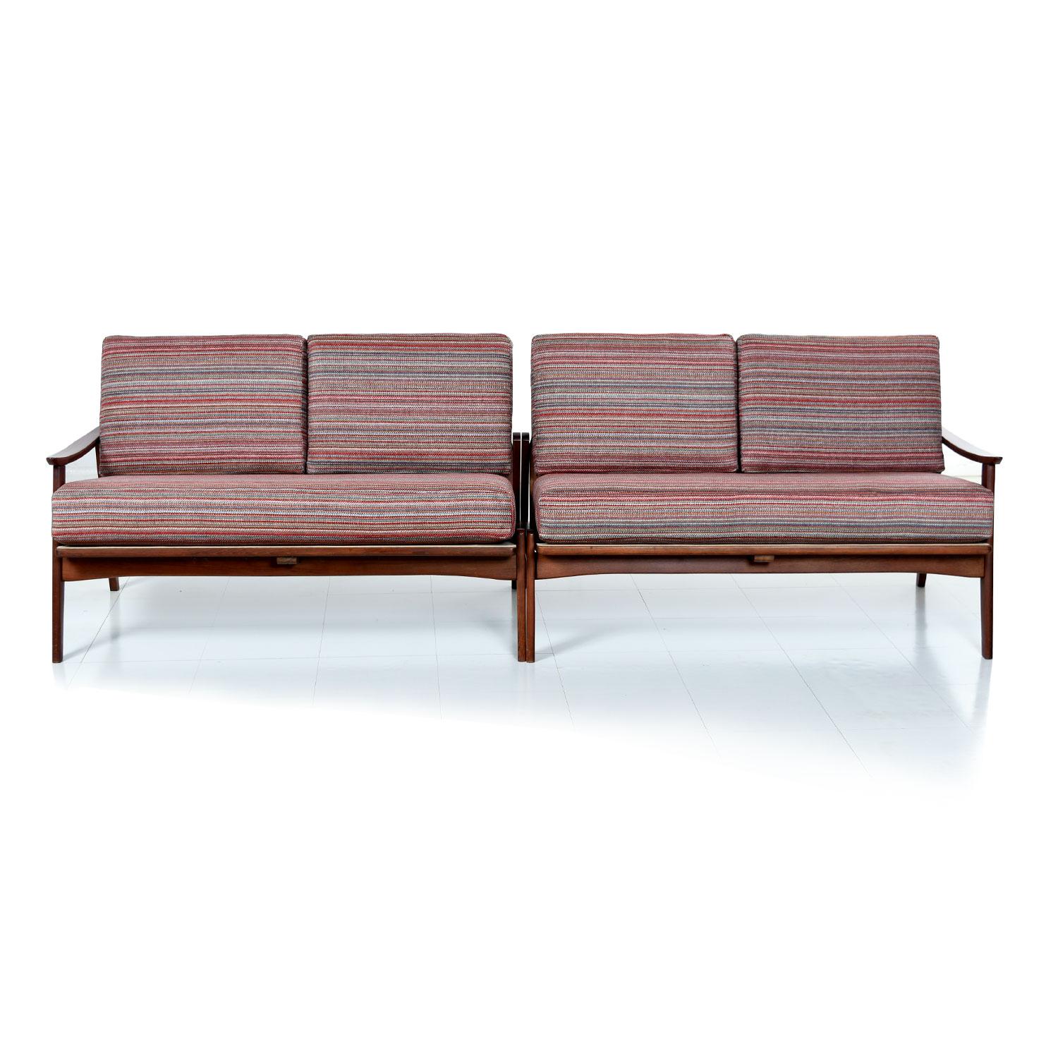 Italian European Beechwood Mid-Century Modern Two-Piece Sofa Sectional, Restored