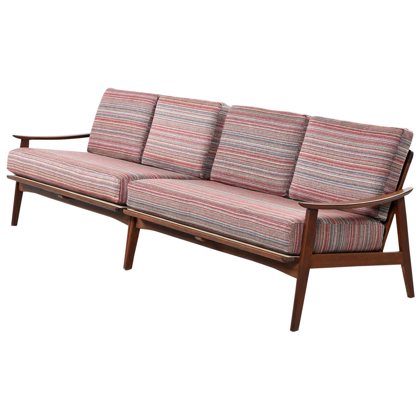 European Beechwood Mid-Century Modern Two-Piece Sofa Sectional, Restored