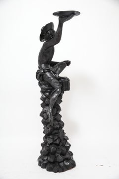 European Black Forest Monkey Sculpture in Carved Wood