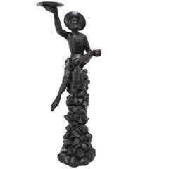 European Black Forest Monkey Sculpture in Carved Wood