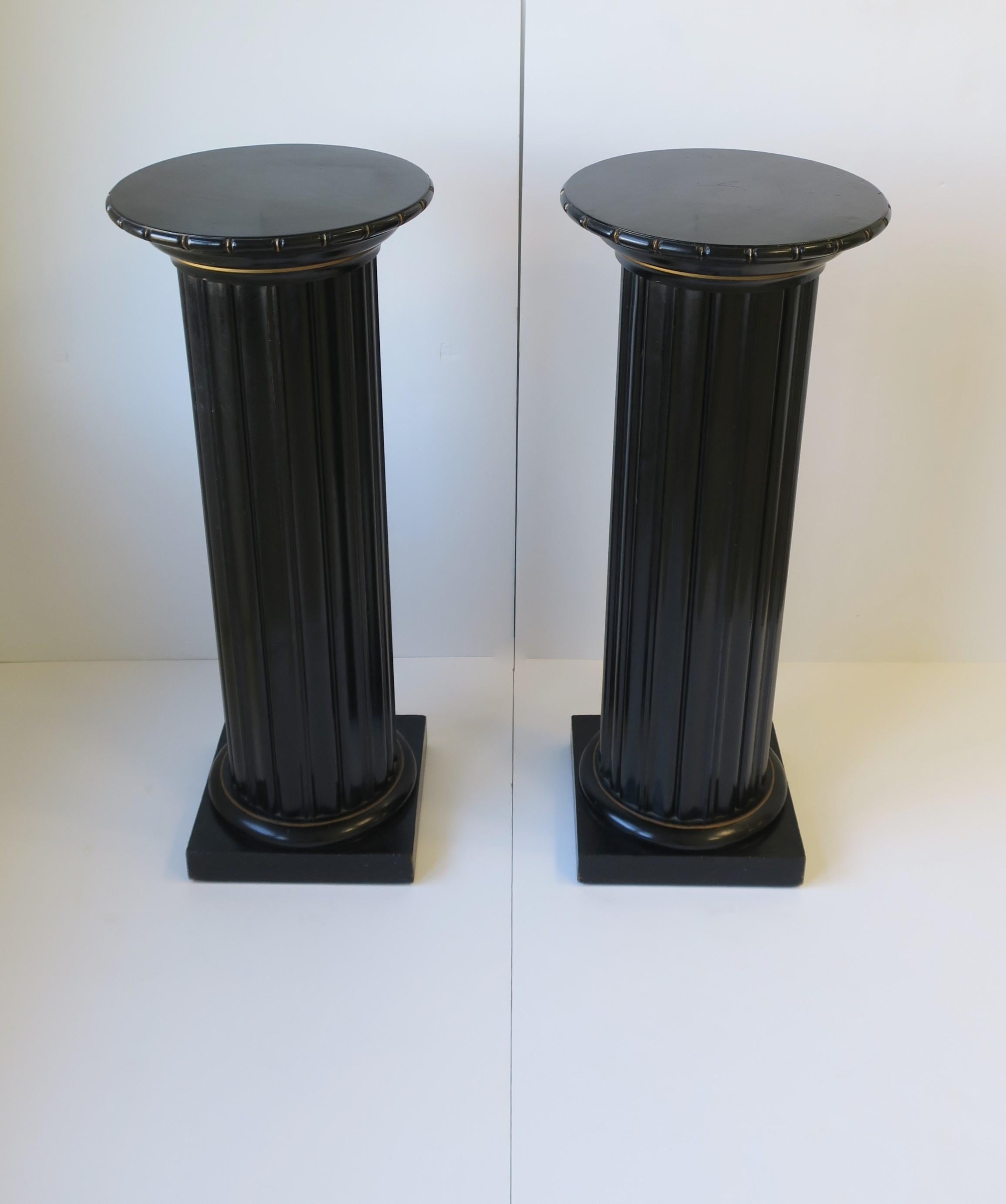 Black Lacquer Wood Pillar Column Pedestal Stand in the Neoclassical Design 1