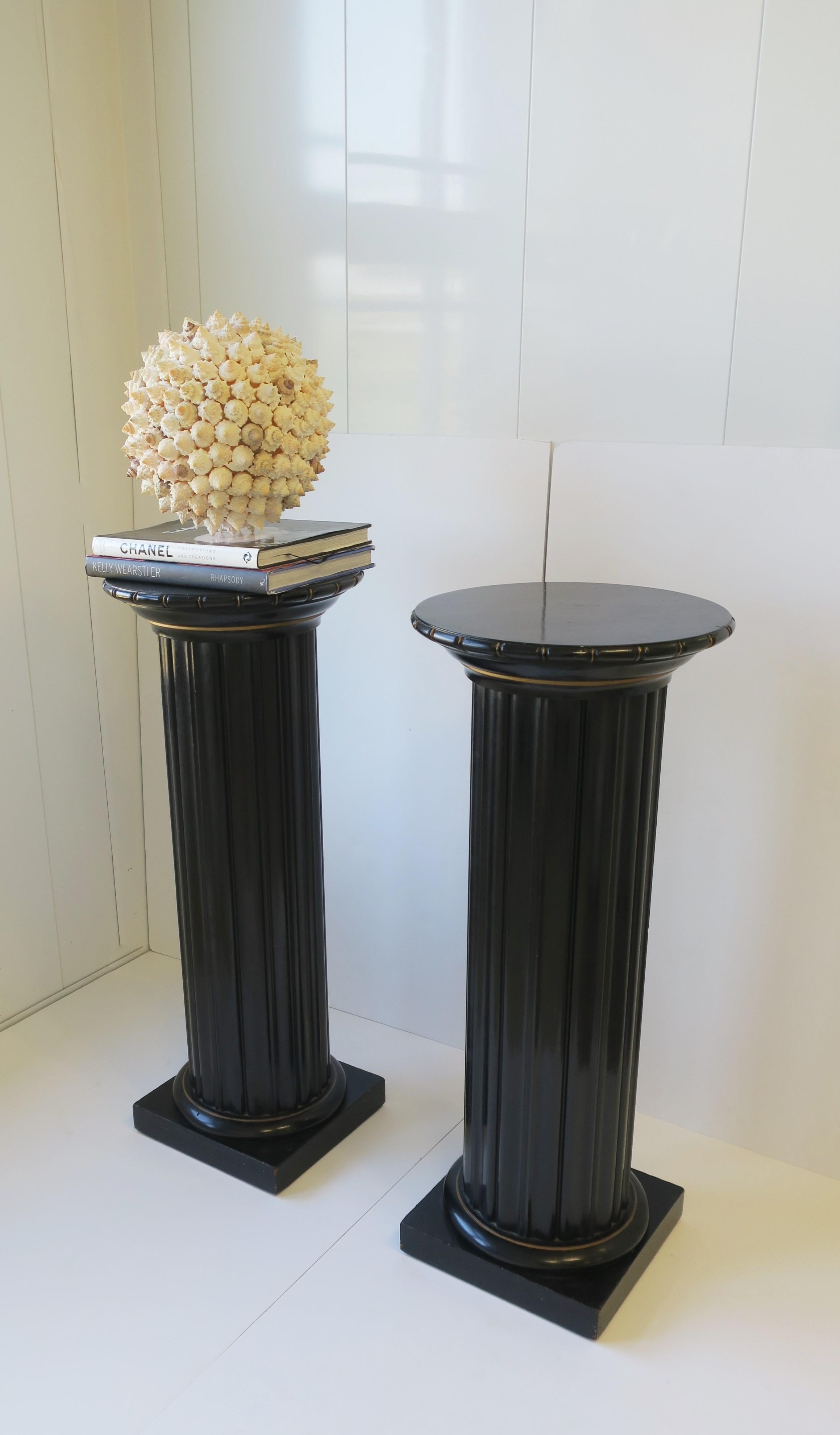 Black Lacquer Wood Pillar Column Pedestal Stand in the Neoclassical Design 3