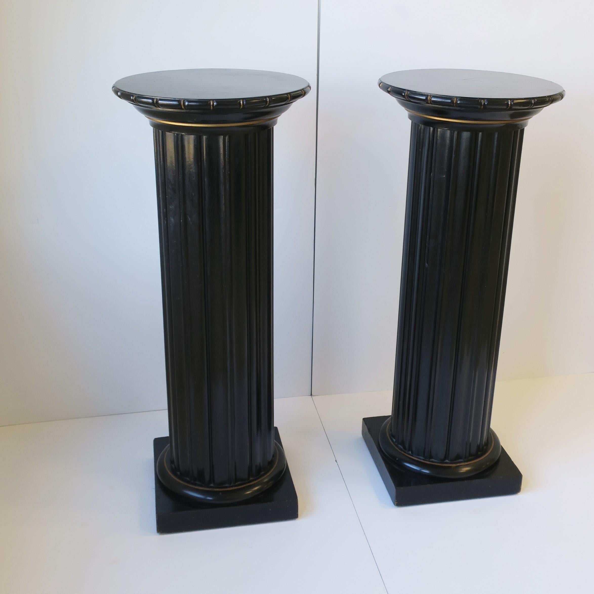 Black Lacquer Wood Pillar Column Pedestal Stand in the Neoclassical Design 4