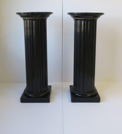 Black Lacquer Wood Pillar Column Pedestal Stand in the Neoclassical Design
