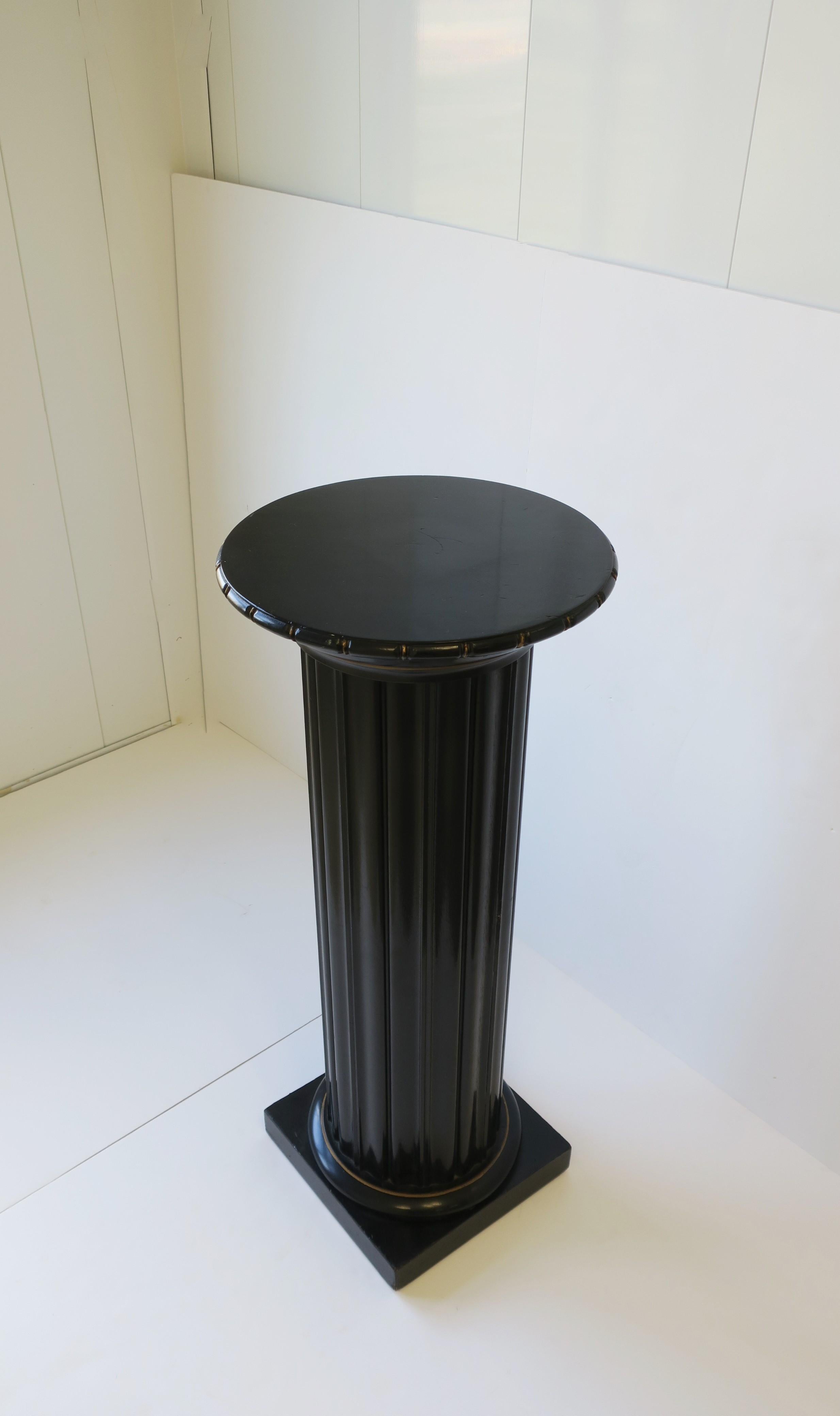 Lacquered Black Lacquer Wood Pillar Column Pedestal Stand in the Neoclassical Design
