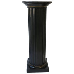 Black Lacquer Wood Pillar Column Pedestal Stand in the Neoclassical Design