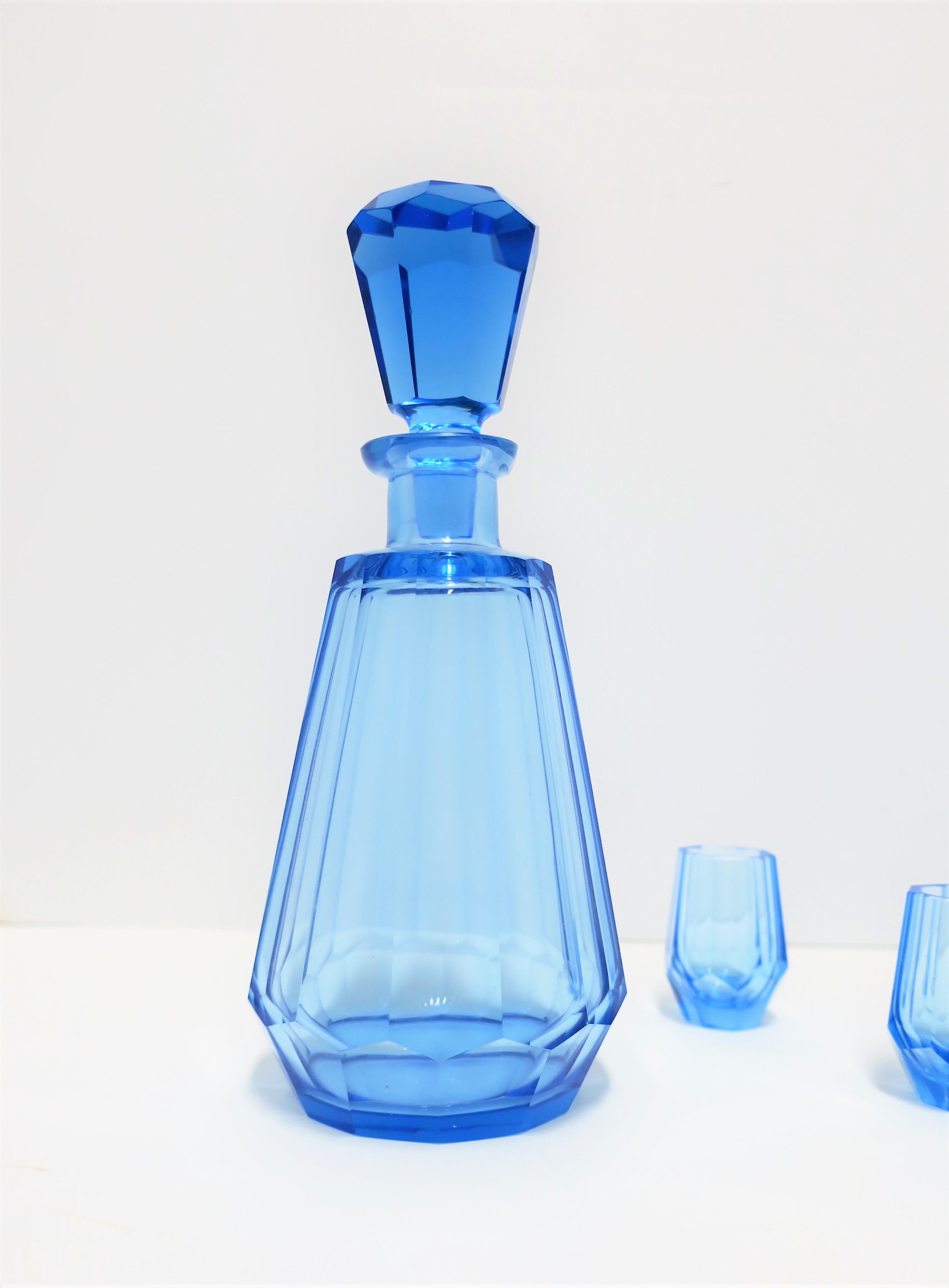 European Blue Crystal Liquor or Spirits Decanter and Glasses after Moser 6