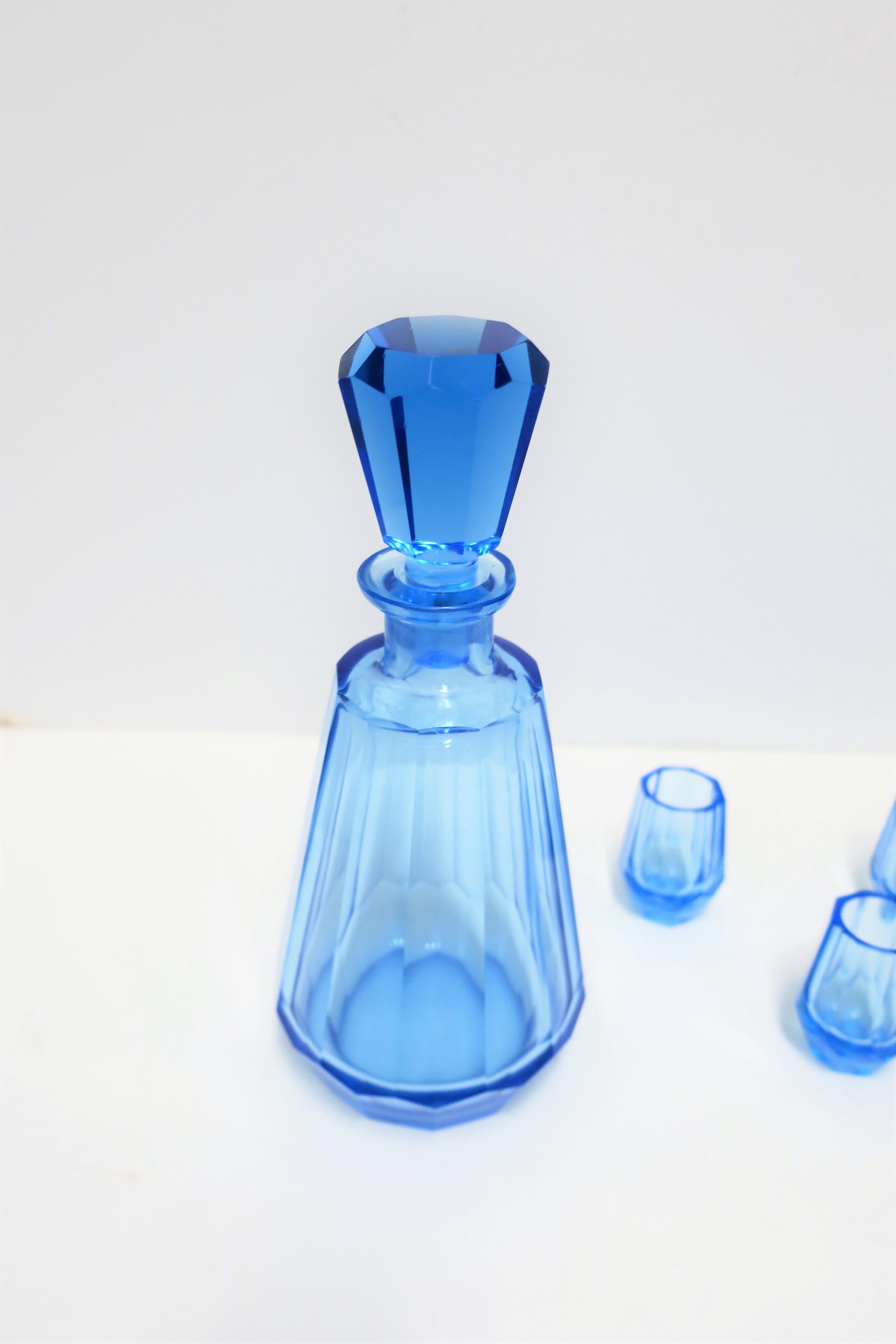 European Blue Crystal Liquor or Spirits Decanter and Glasses after Moser 7