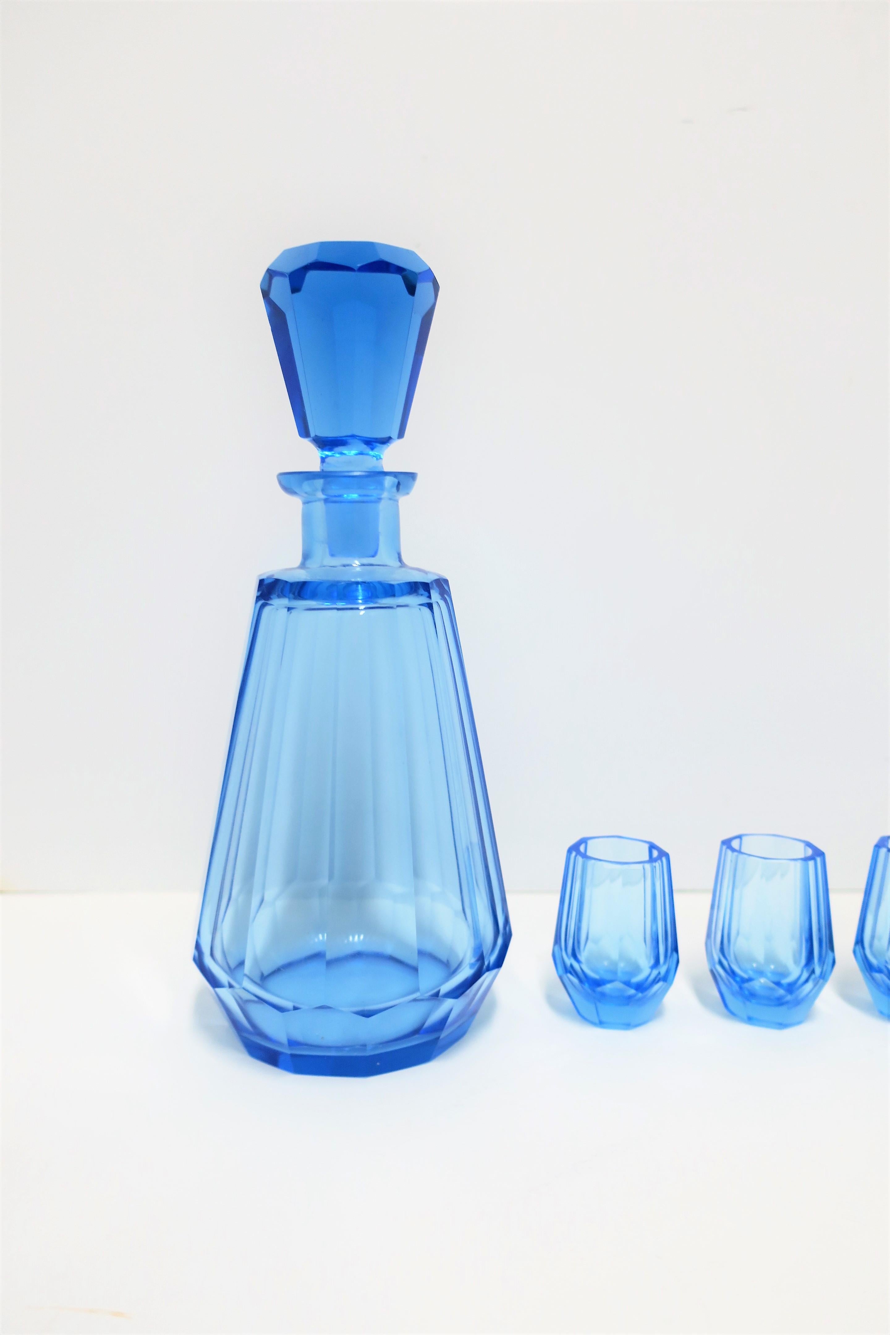 European Blue Crystal Liquor or Spirits Decanter and Glasses after Moser In Good Condition In New York, NY
