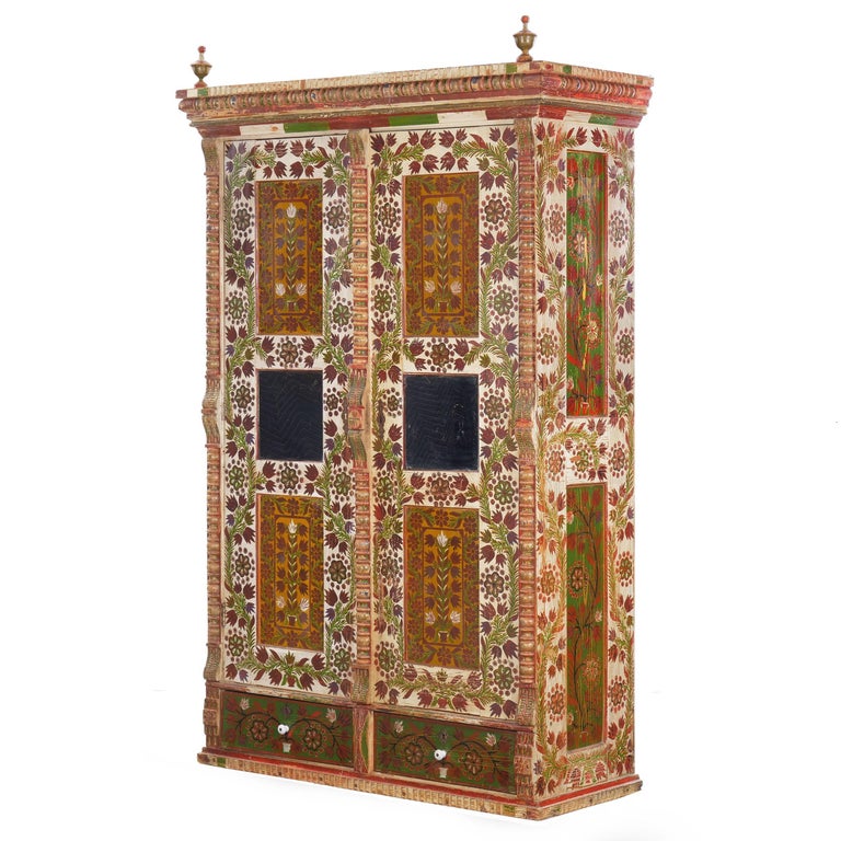 European Bohemian Antique Folk Art Floral Painted Armoire ...