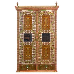 European Bohemian Antique Folk Art Floral Painted Armoire Wardrobe Cabinet