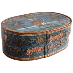 Caja europea con pintura original, principios del siglo XIX