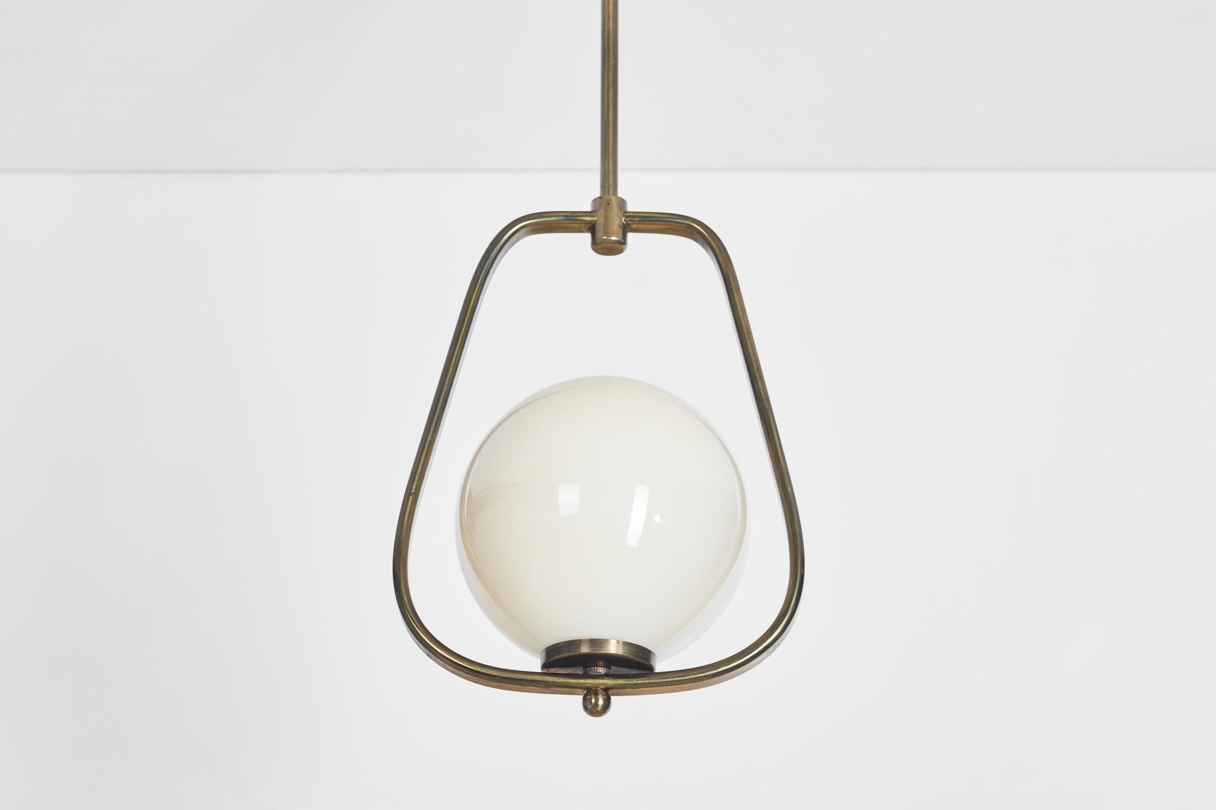 European Brass and Glass Pendant Ceiling Lamp, Europe 1940s For Sale 7