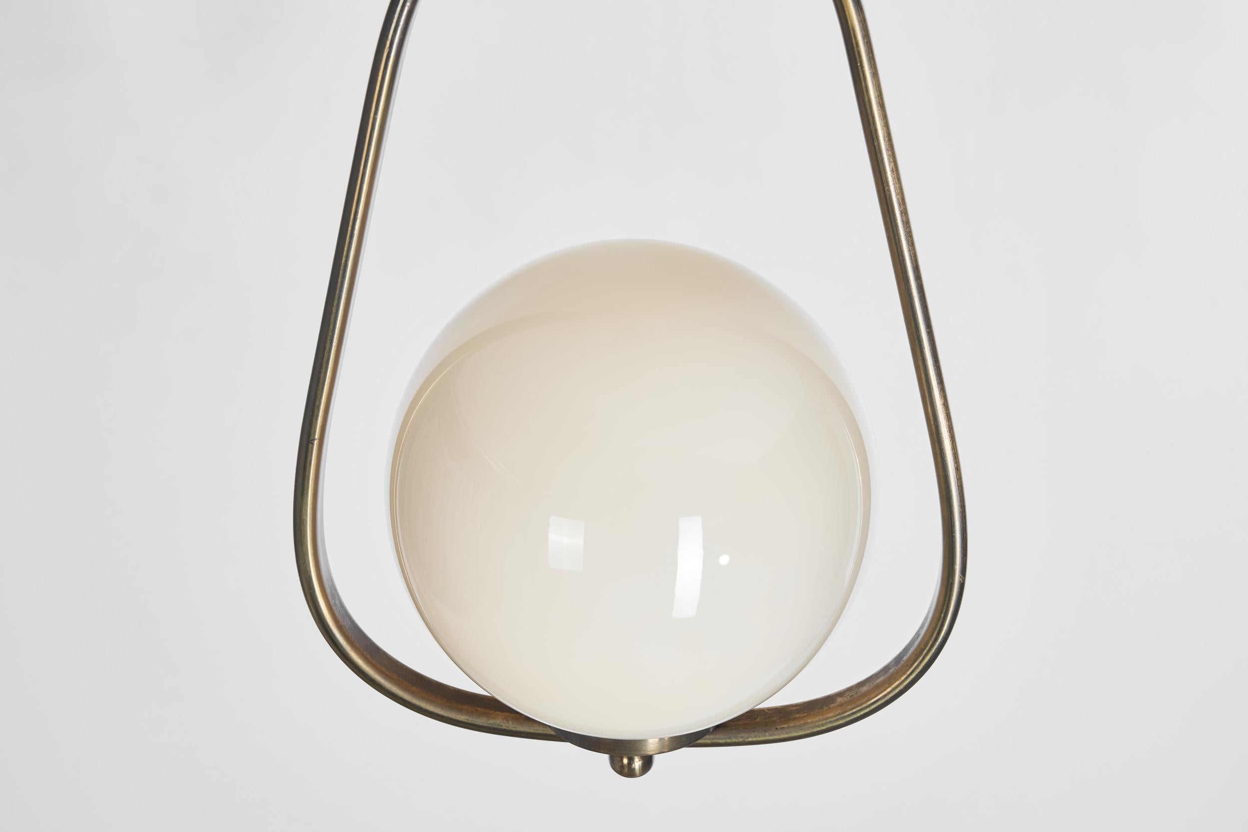 European Brass and Glass Pendant Ceiling Lamp, Europe 1940s For Sale 9