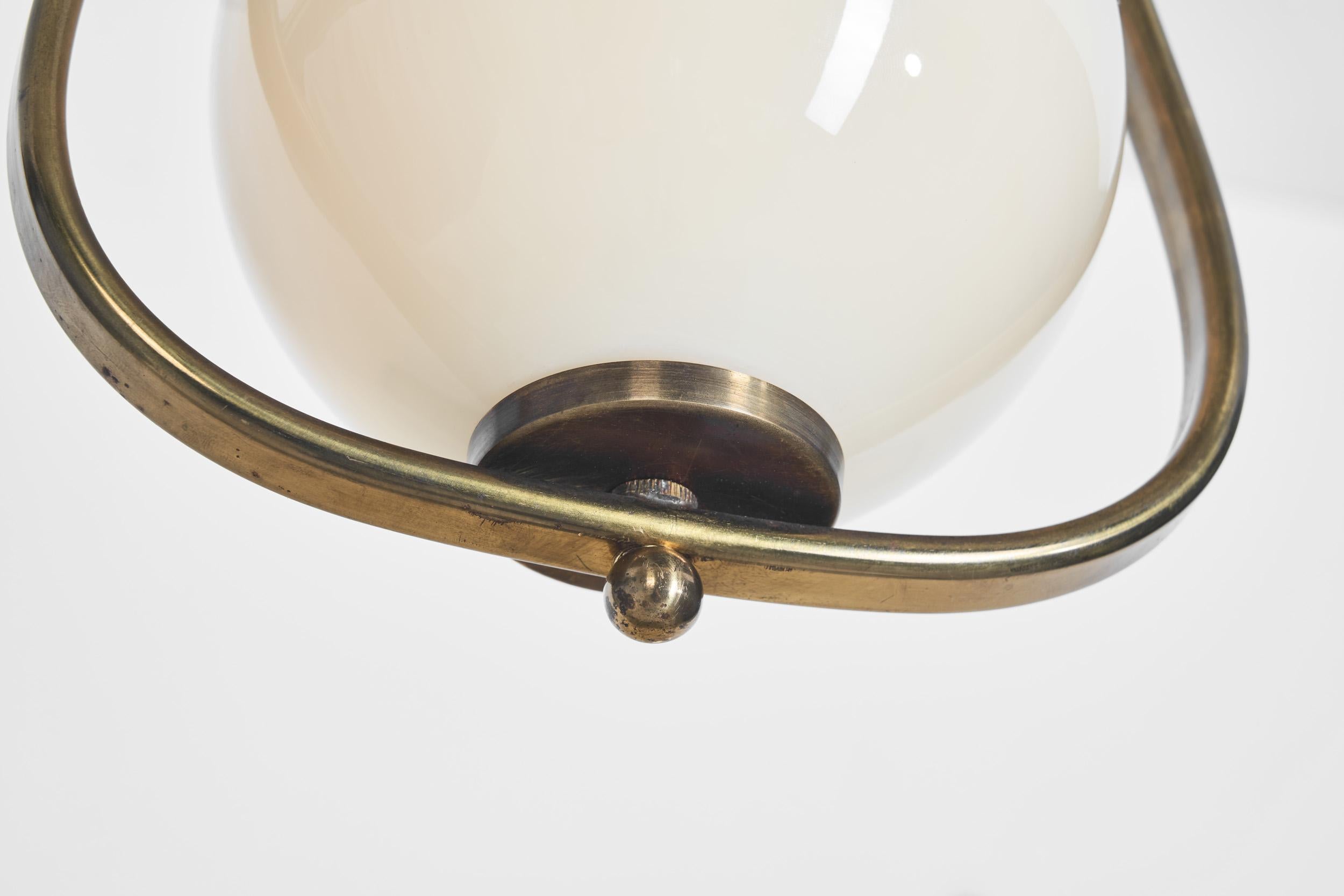 European Brass and Glass Pendant Ceiling Lamp, Europe 1940s For Sale 12