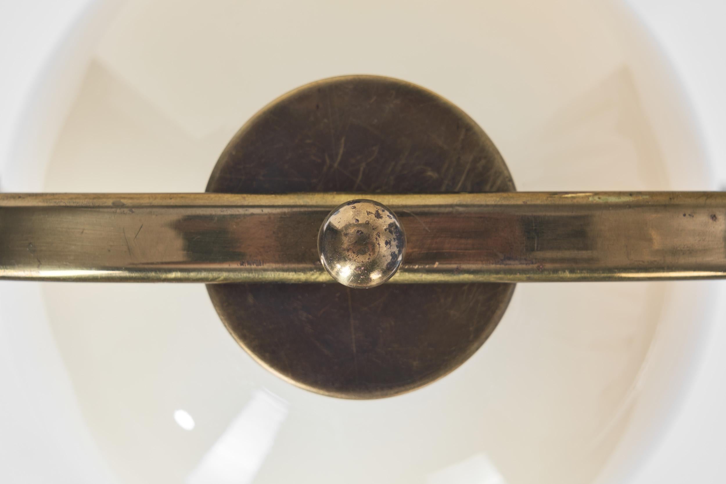 European Brass and Glass Pendant Ceiling Lamp, Europe 1940s For Sale 13