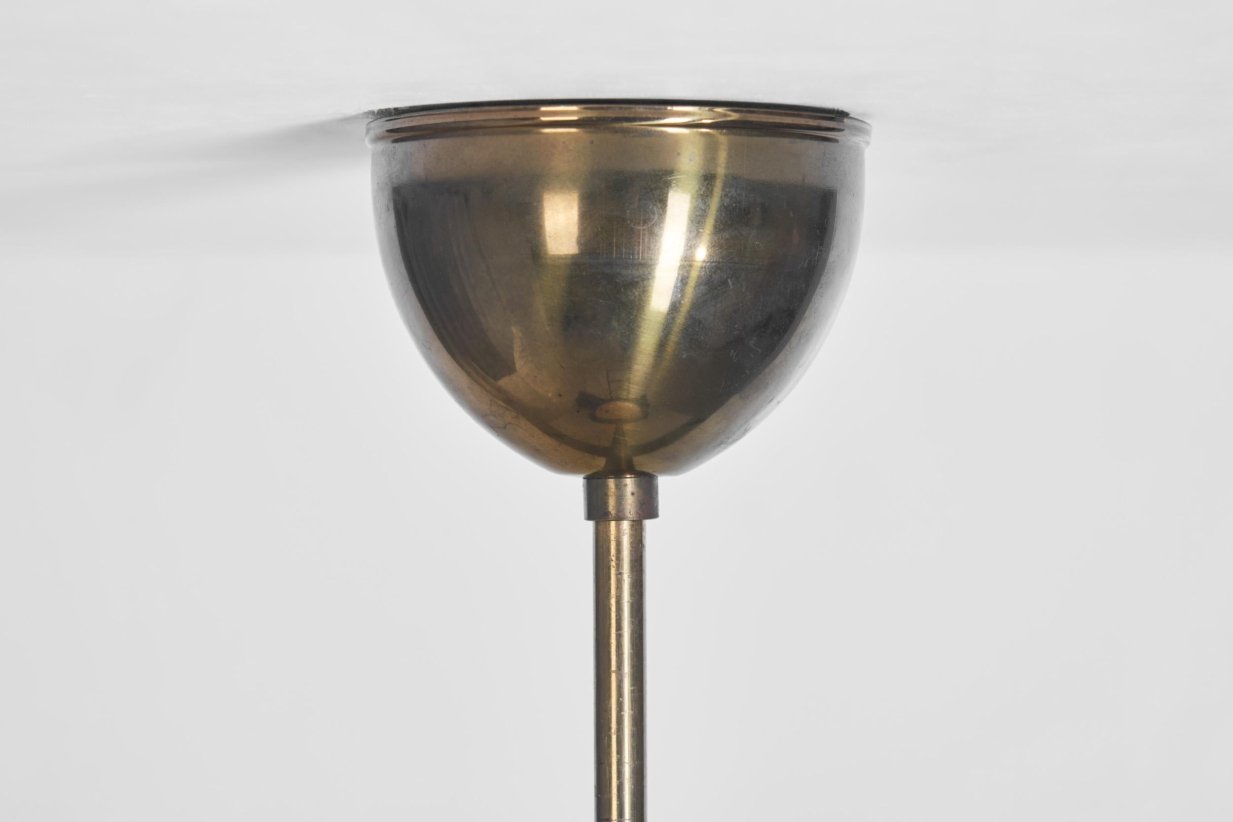 European Brass and Glass Pendant Ceiling Lamp, Europe 1940s For Sale 3