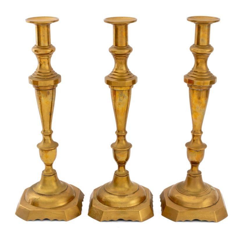 Group of Six European Brass Candlesticks, two marked 