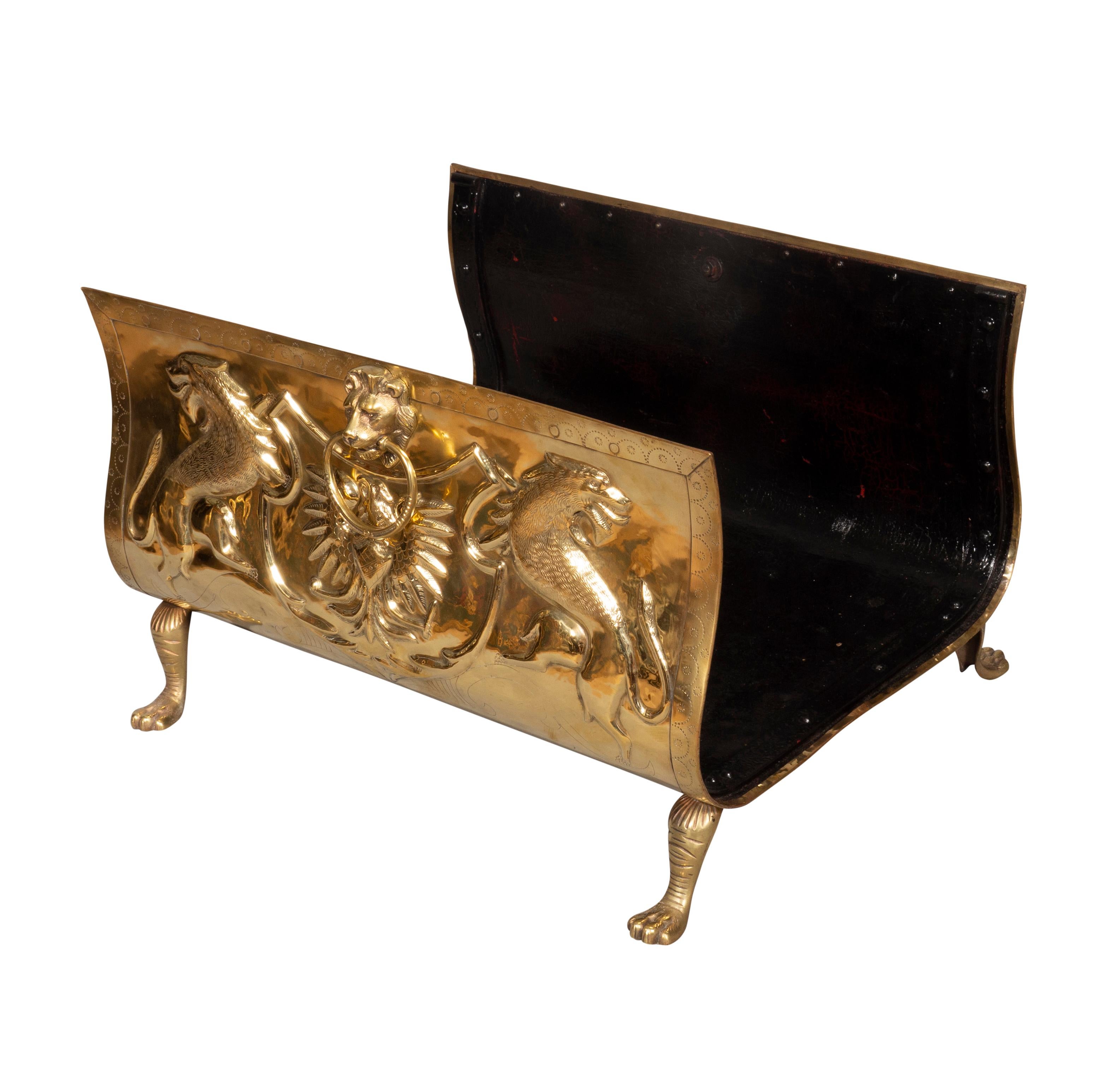 European Brass Fireplace Log Holder In Good Condition In Essex, MA
