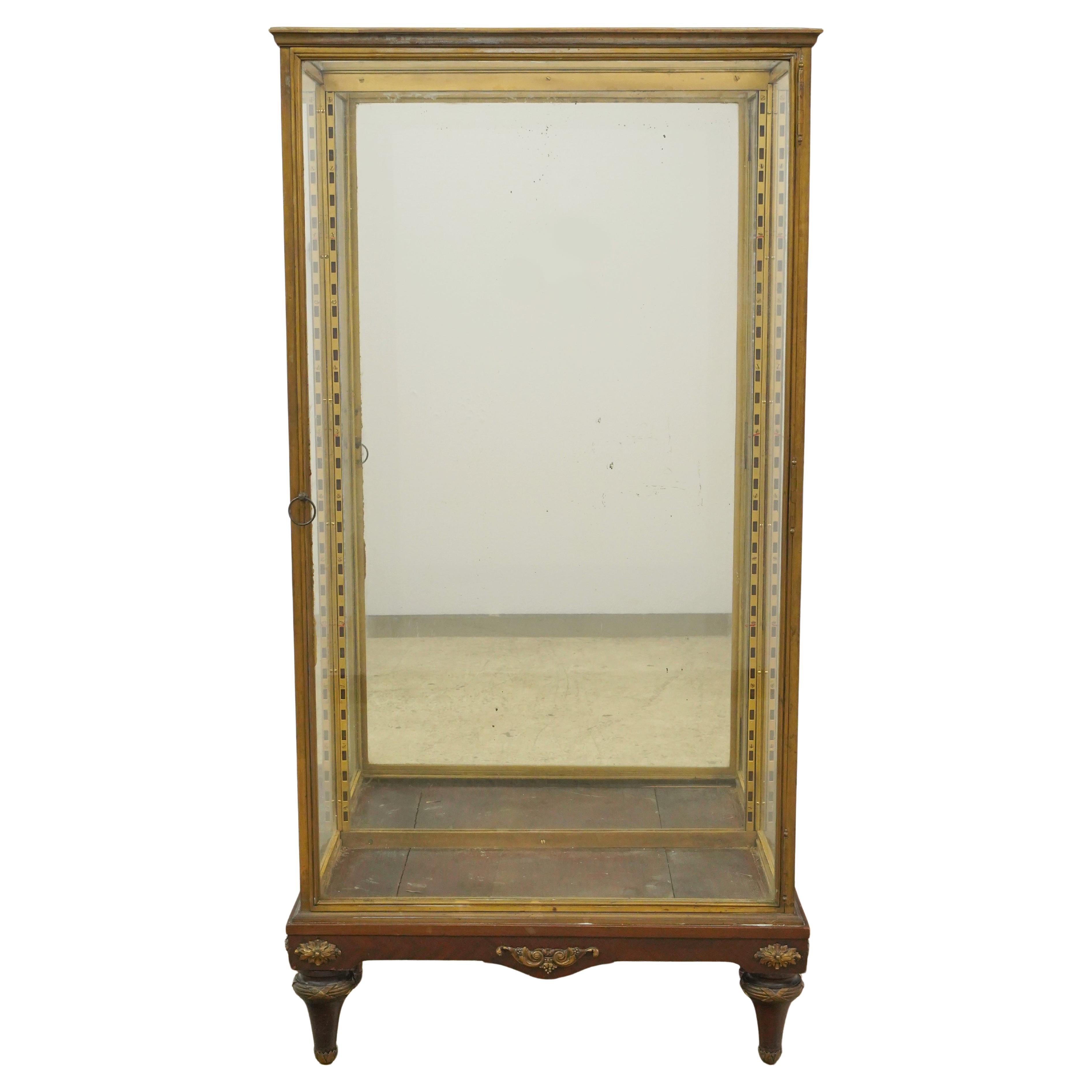 European Brass & Glass Vitrine Display Cabinet No Shelves or Brackets