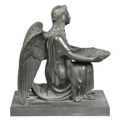 European Bronze Card Holder of a Winged Kneeling Woman