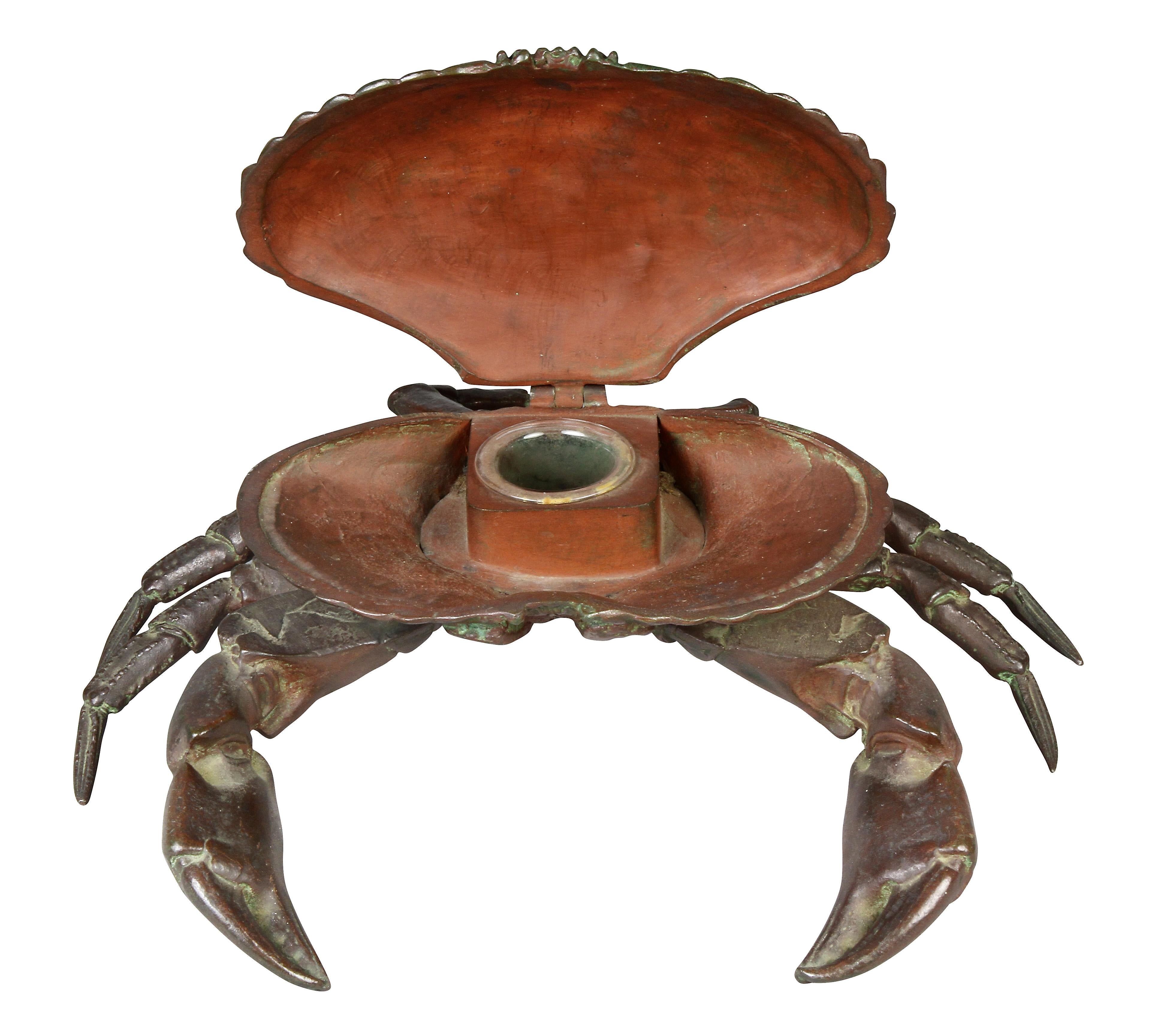 Late 19th Century European Bronze Crab Form Inkstand