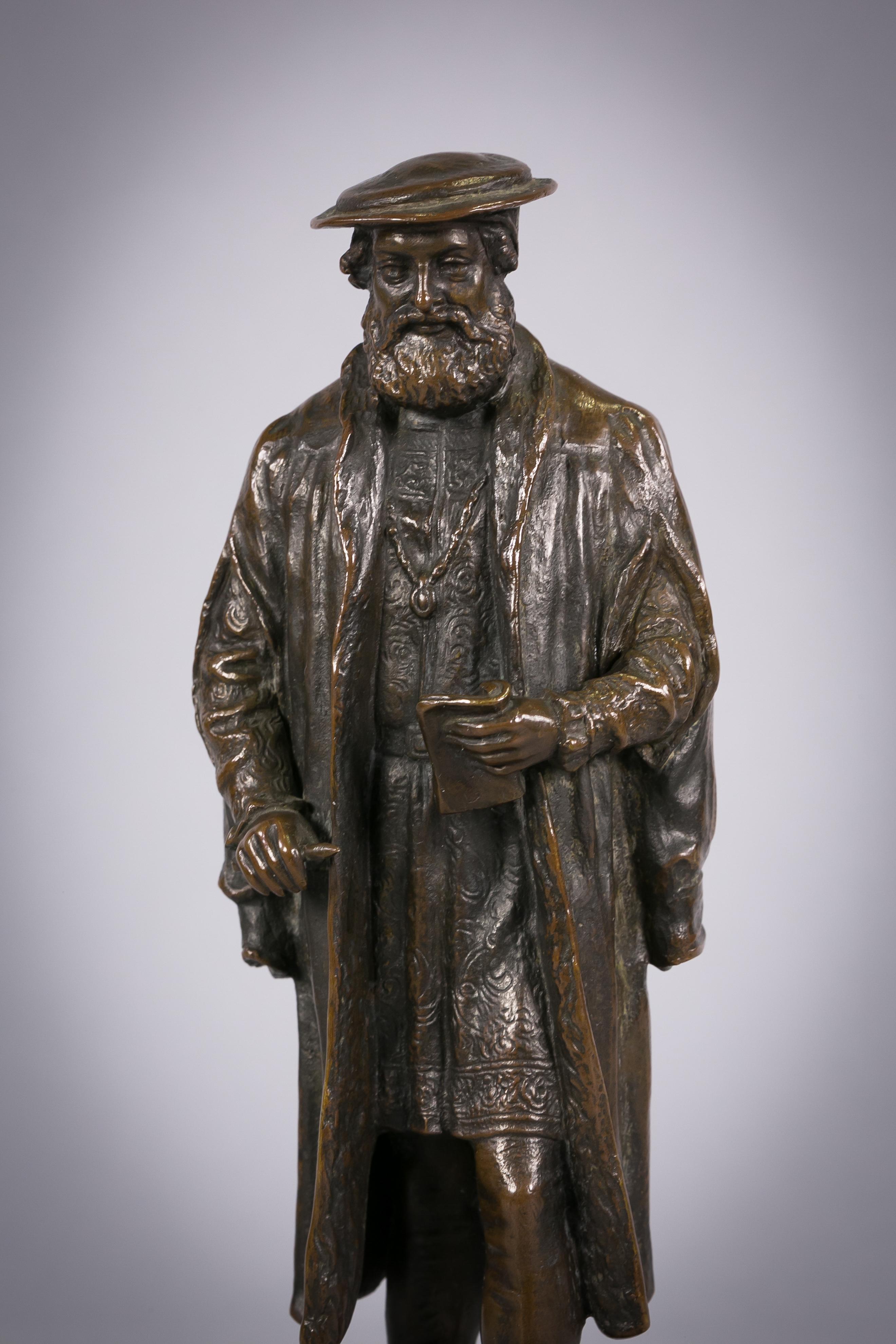 Figure is identified in the front as Hans Sachs who was a German singer, poet and play write. Signed by the artist 'Ruff'.