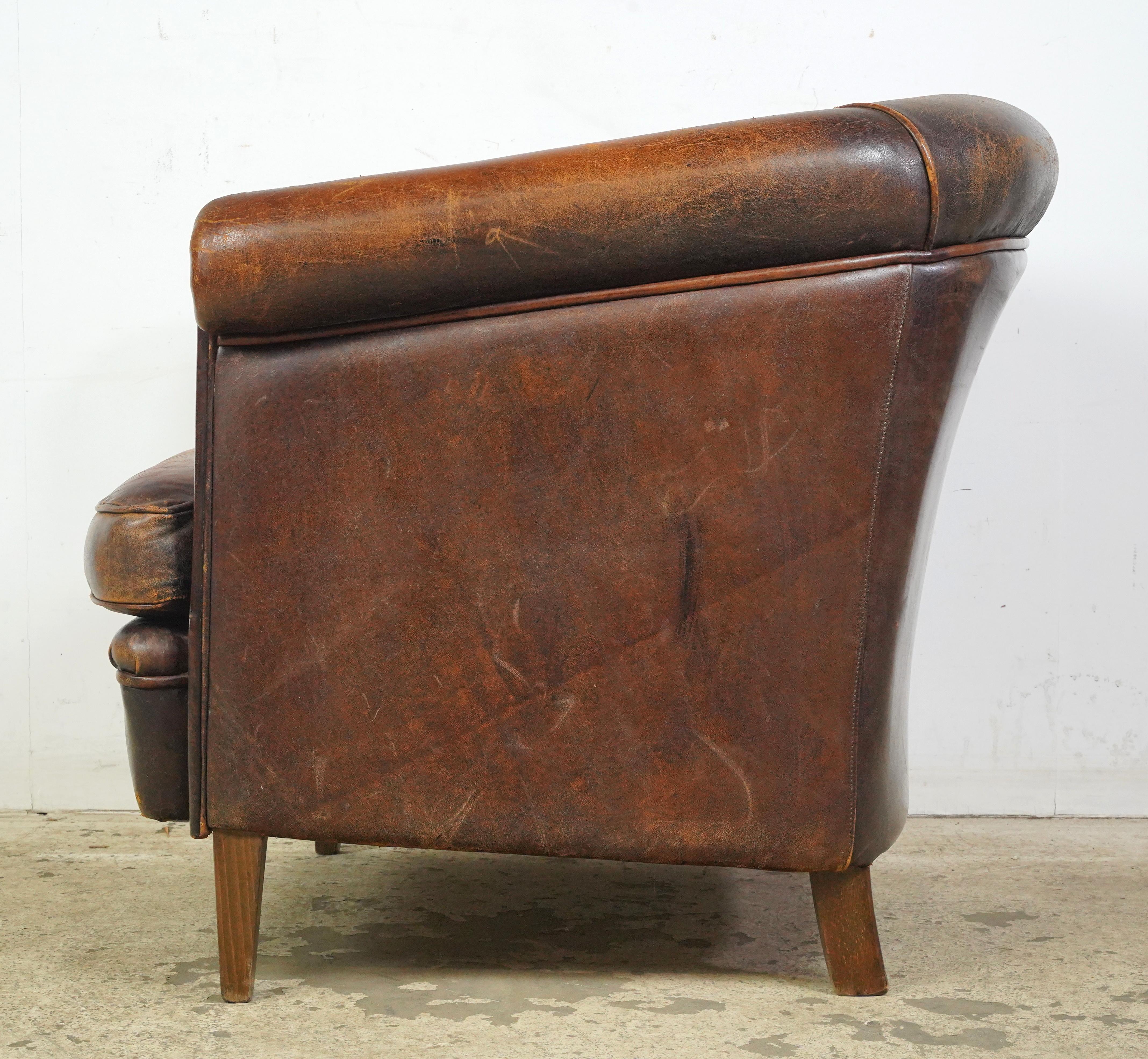 European Brown Barrel Leather Club Chair For Sale 4