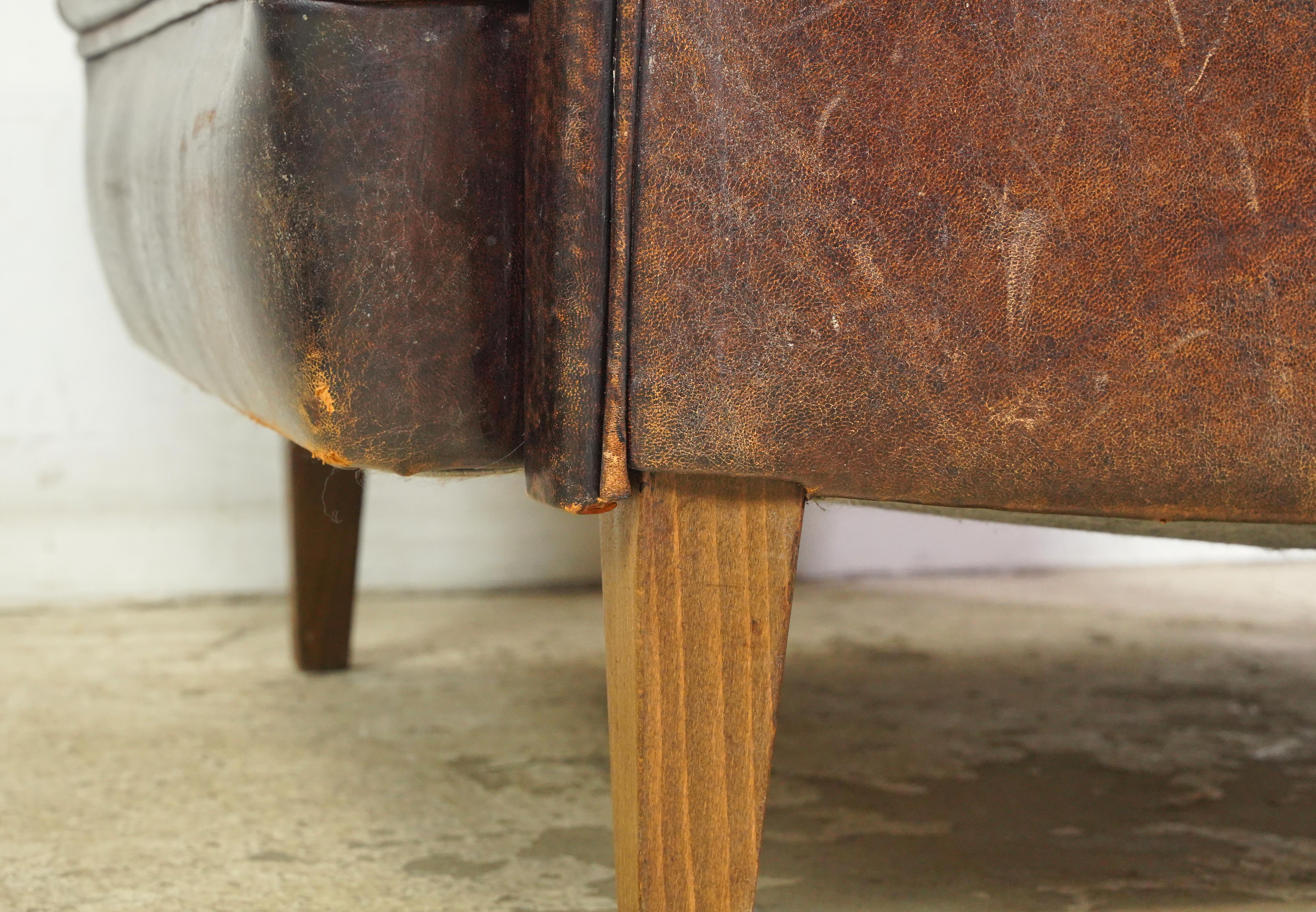 European Brown Barrel Leather Club Chair For Sale 5