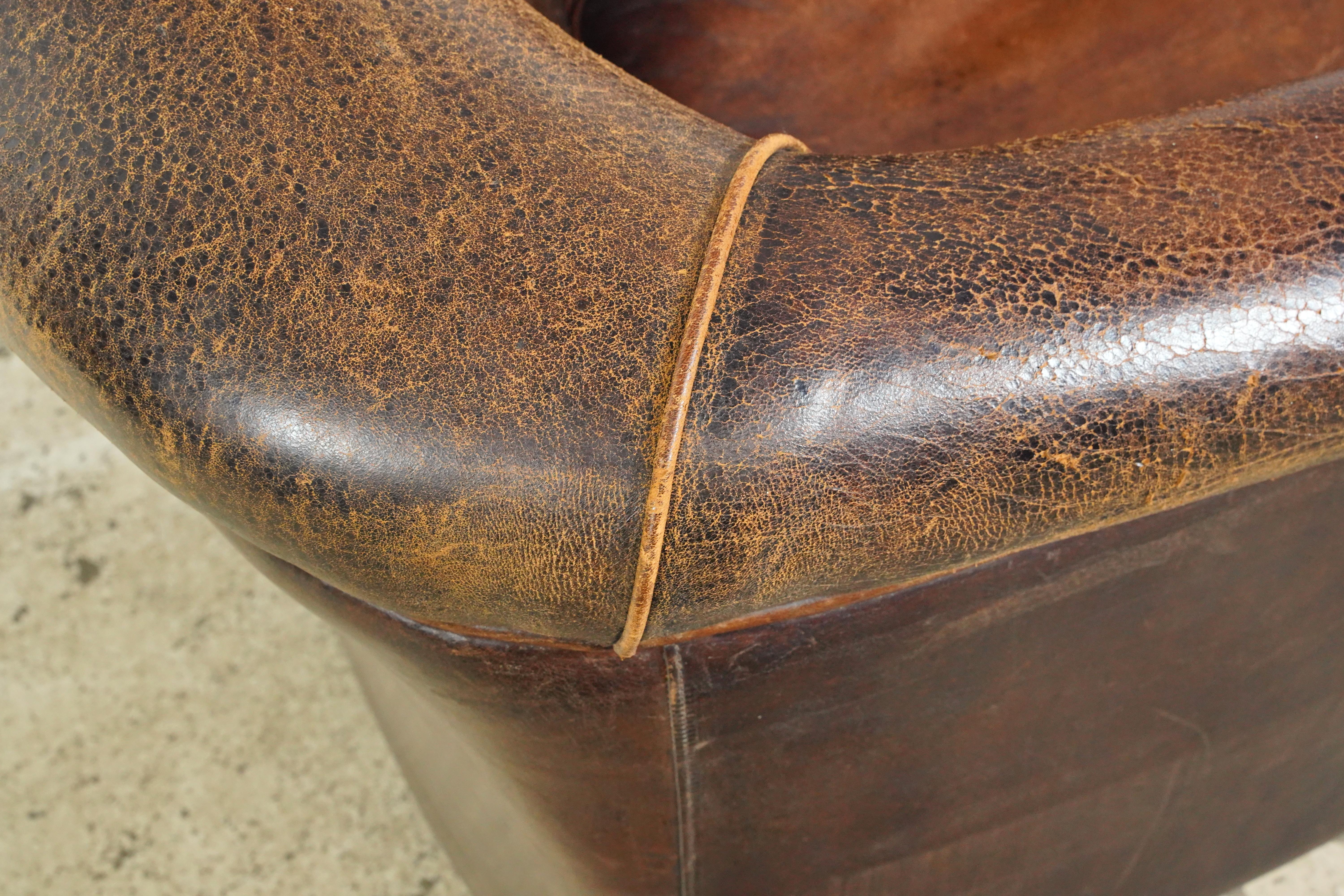 European Brown Barrel Leather Club Chair For Sale 2
