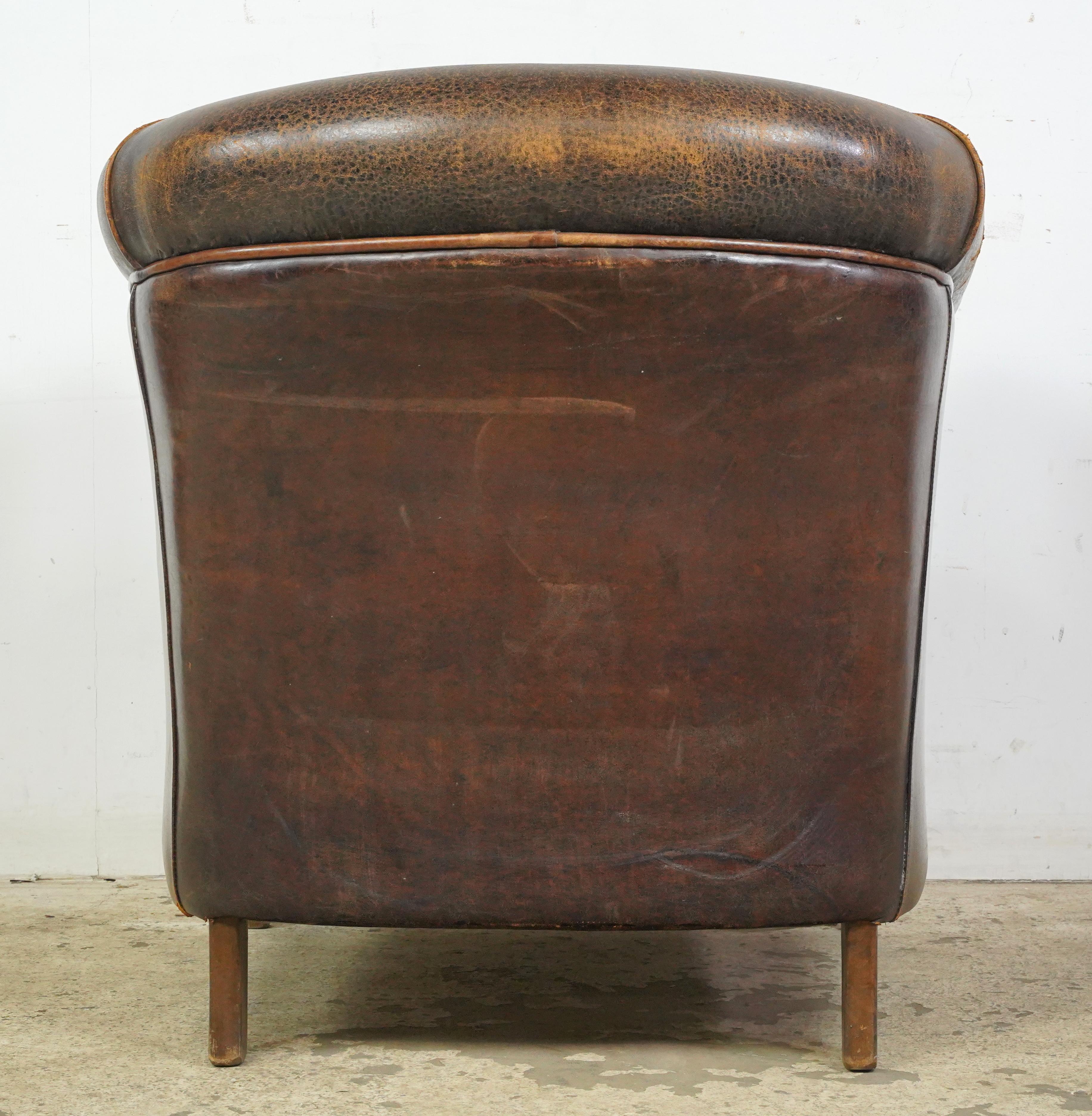 European Brown Barrel Leather Club Chair For Sale 3